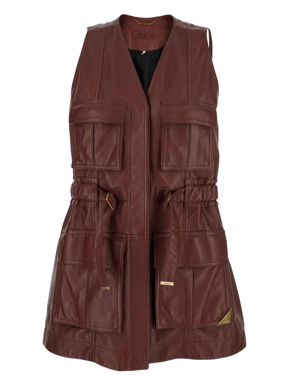CHLOÉ Leather Utility Vest with Adjustable Waist (Size FR 36)