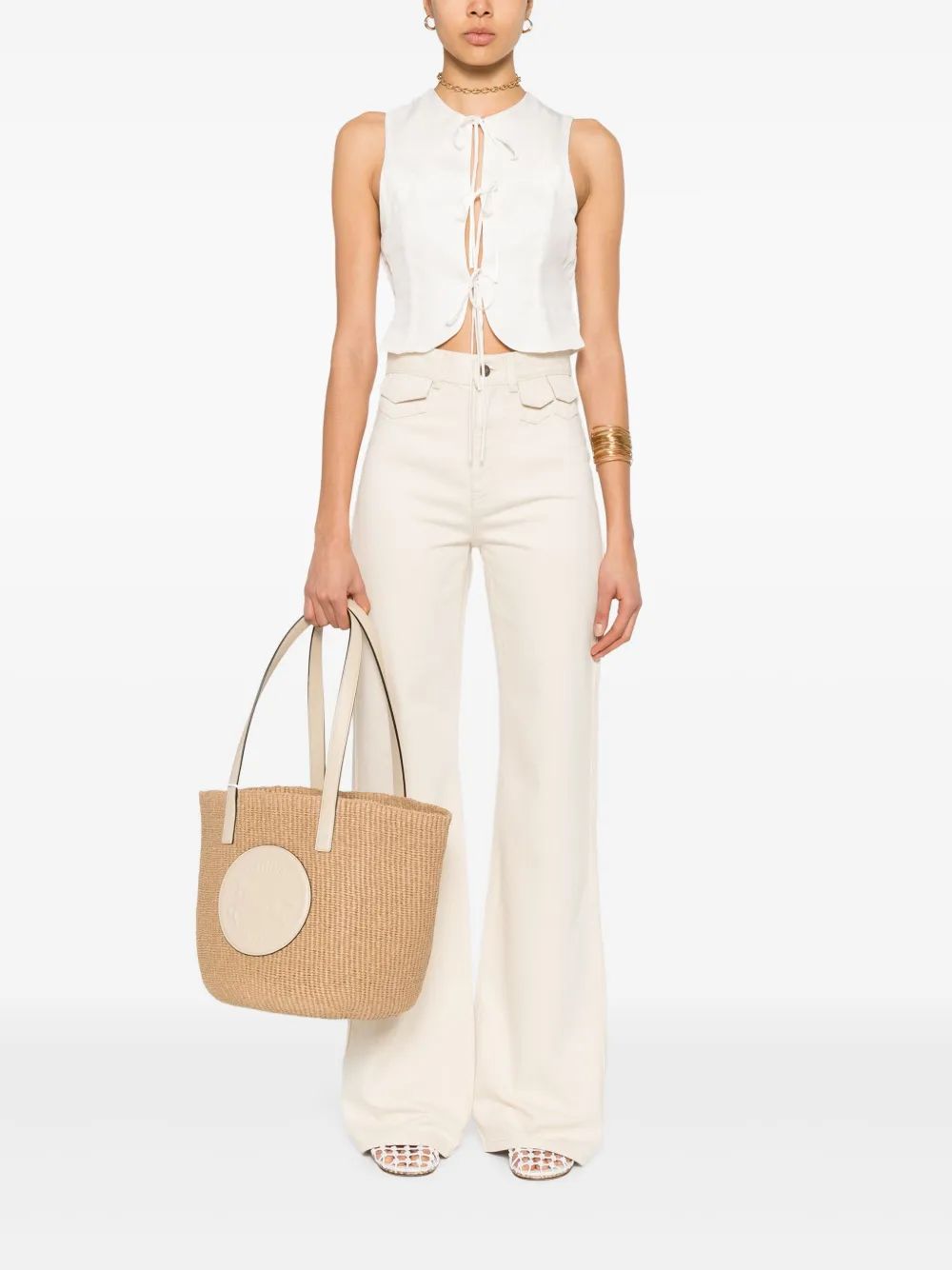 CHLOÉ Natural Jean Pants with Leather Label for Women