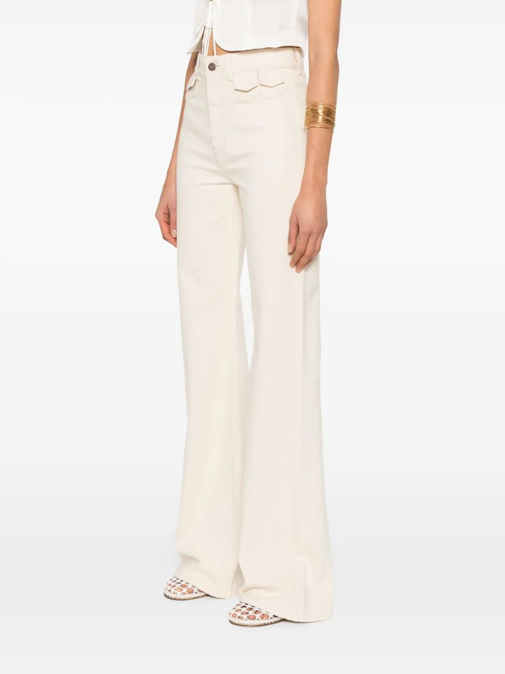 CHLOÉ Natural Jean Pants with Leather Label for Women