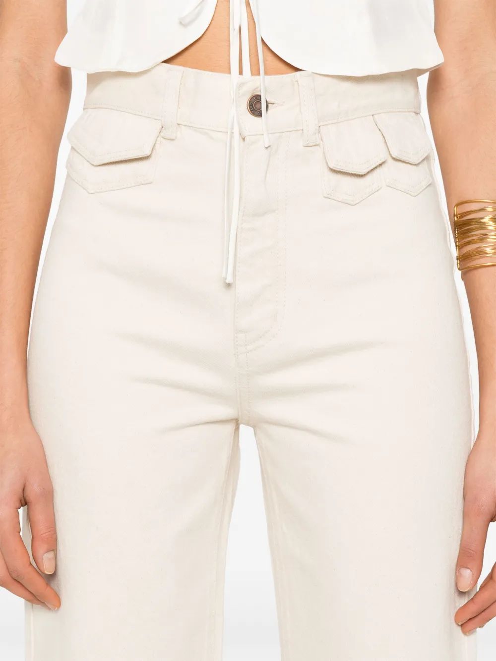CHLOÉ Natural Jean Pants with Leather Label for Women