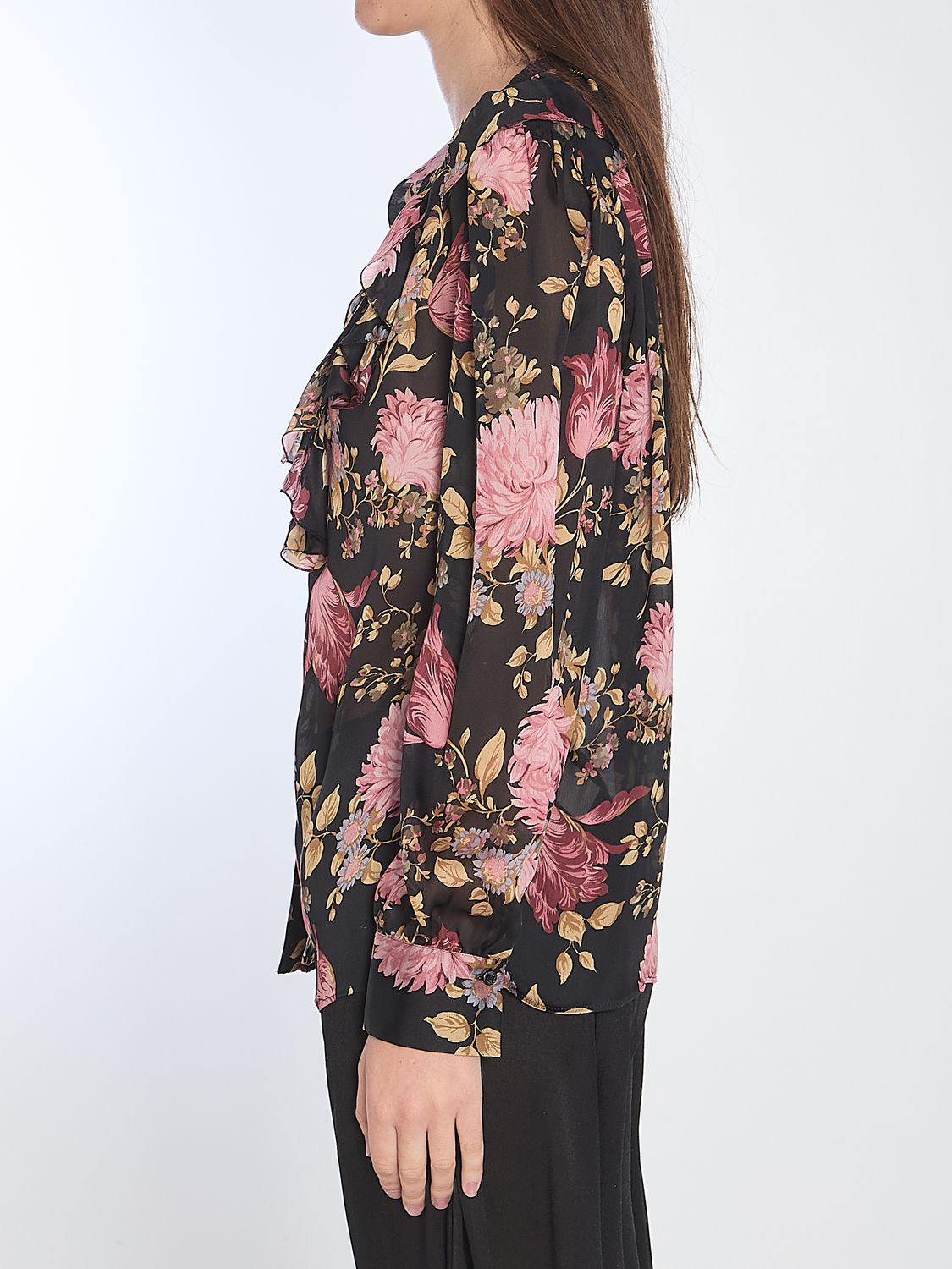 CHLOÉ Ruffled Blouse with Peony Print - Size 36