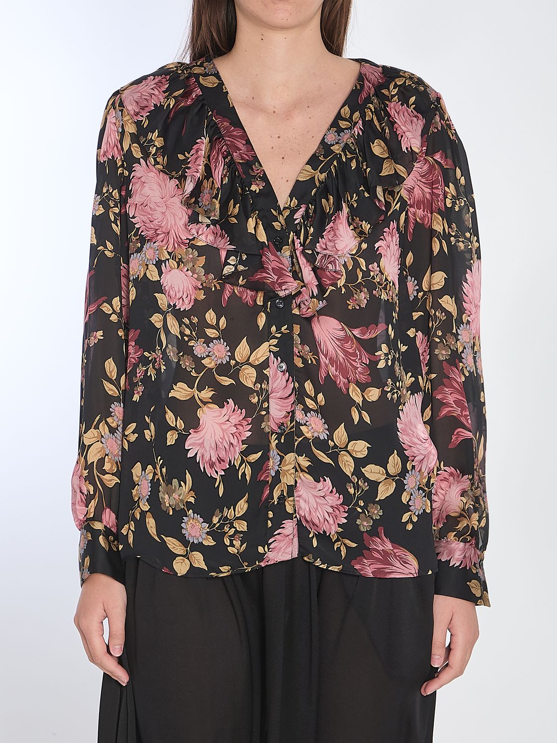 CHLOÉ Ruffled Blouse with Peony Print - Size 36