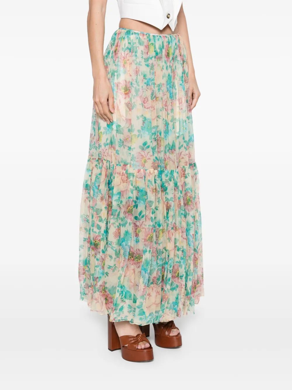 CHLOÉ Floral Printed Silk Skirt