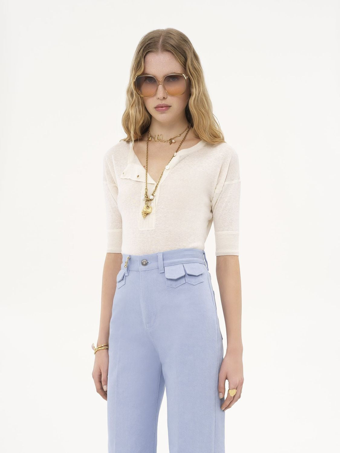 CHLOÉ Linen and Silk Top - Medium Size