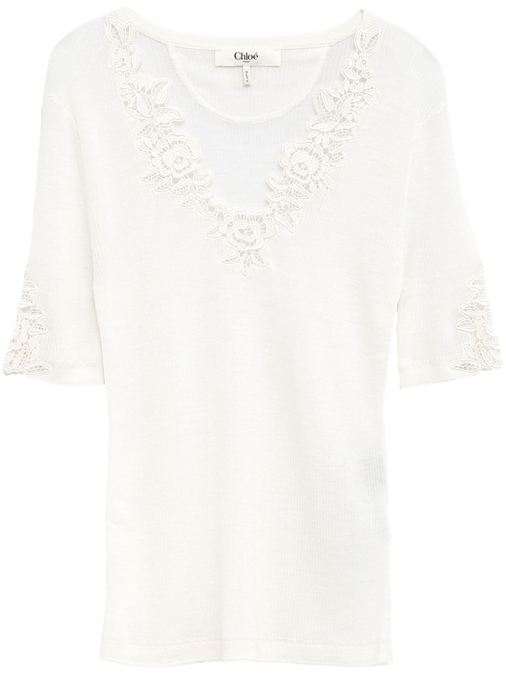 CHLOÉ Wool Knit Top with Lace Guipure