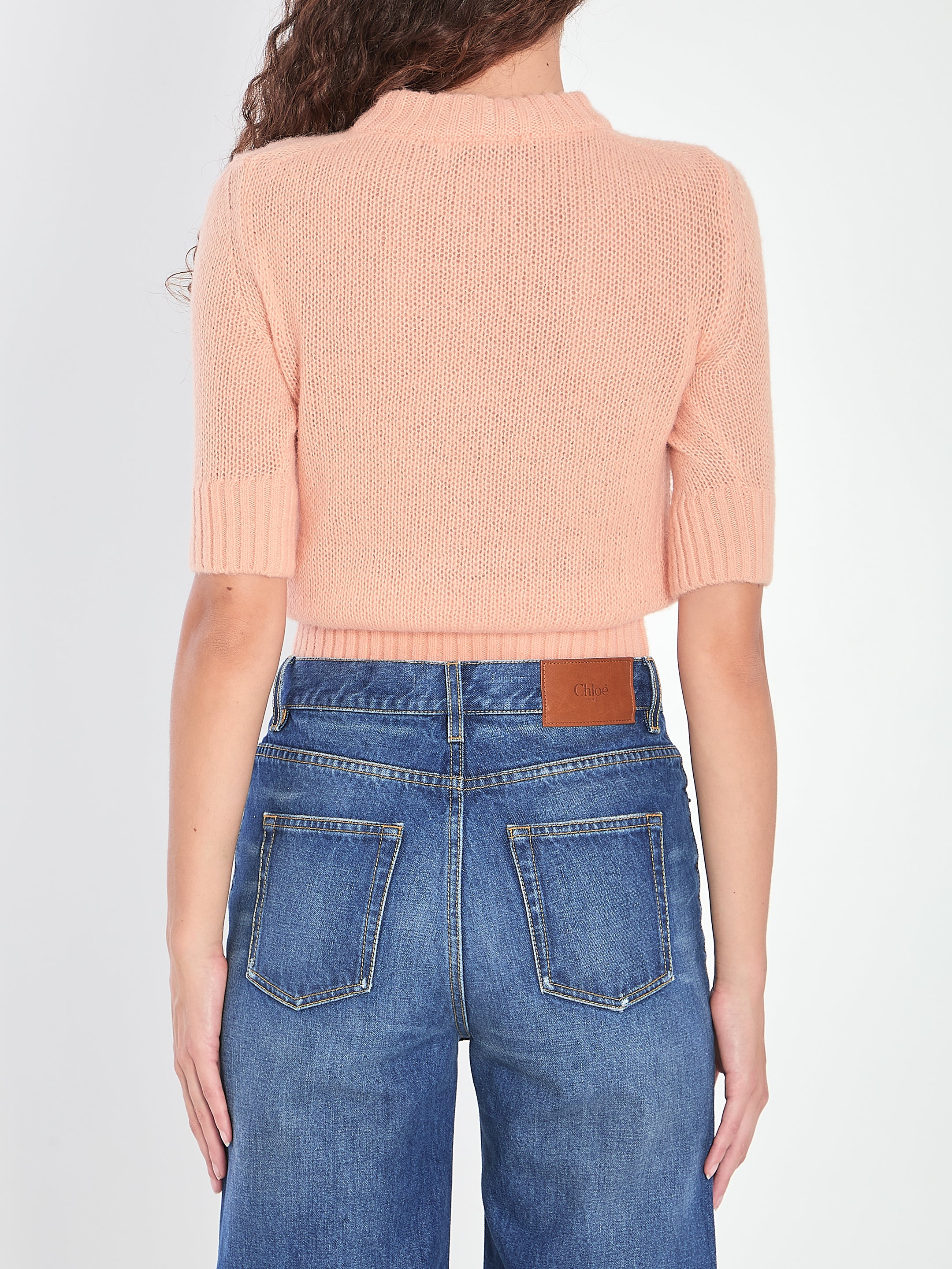 CHLOÉ Embroidered Round-Neck Sweater with Elbow-Length Sleeves
