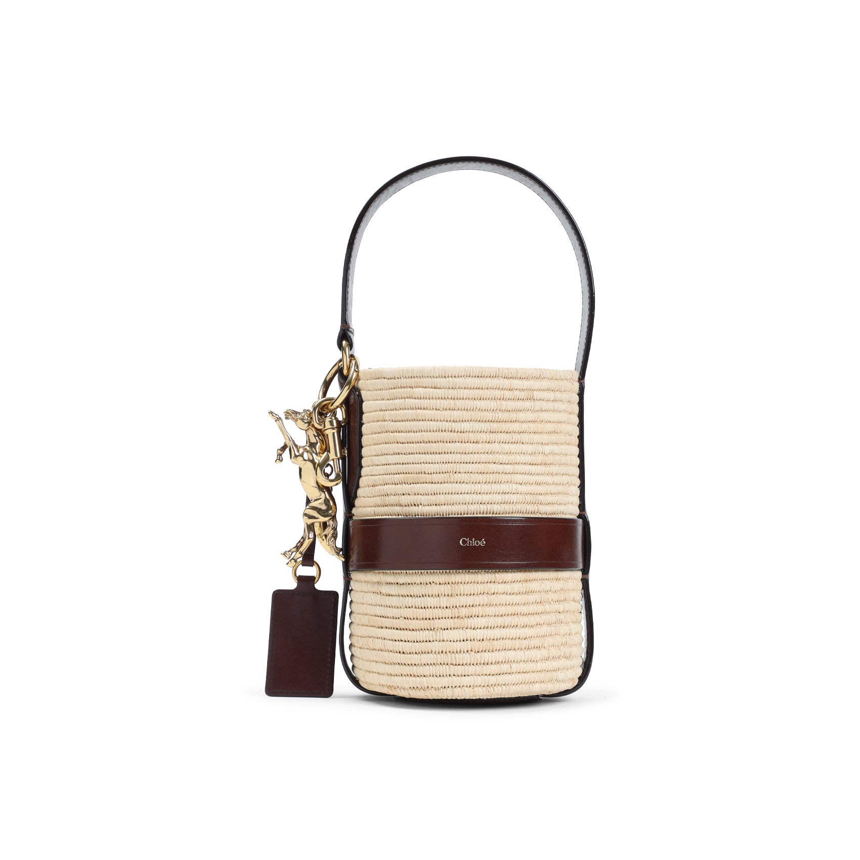 CHLOÉ Mini Two-Tone Raffia and Leather Bucket Handbag