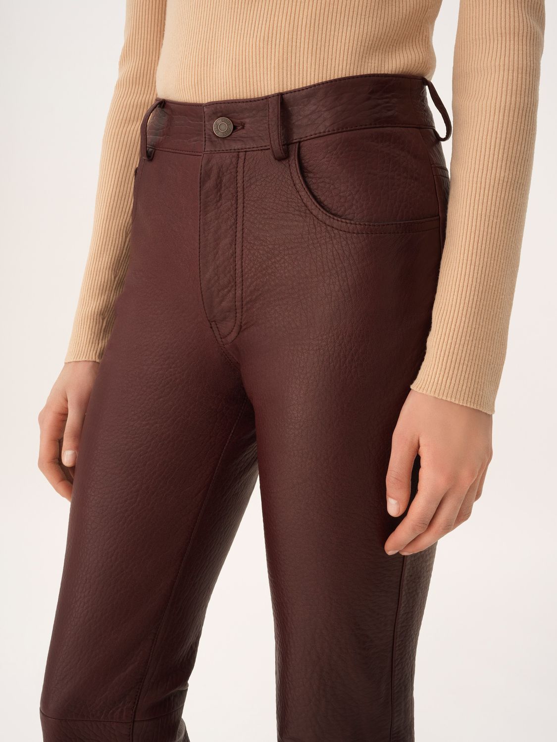 CHLOÉ Flared Textured Lambskin Leather Trousers - Size 38