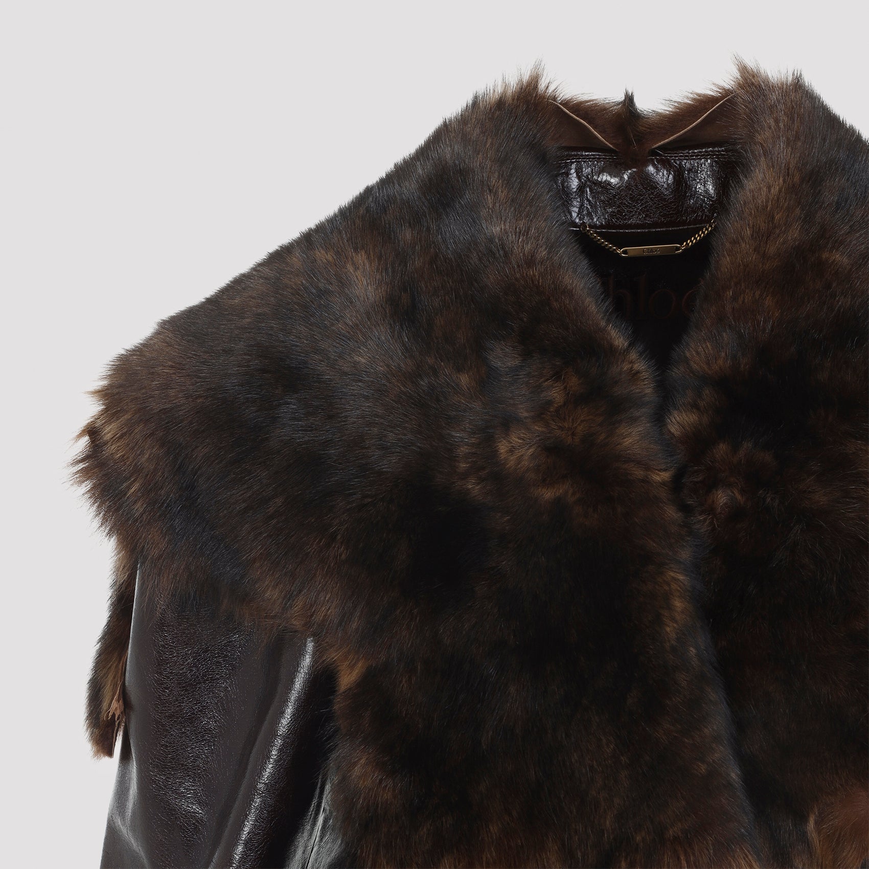 CHLOÉ Oversized Cropped Leather Jacket with Removable Fur Collar