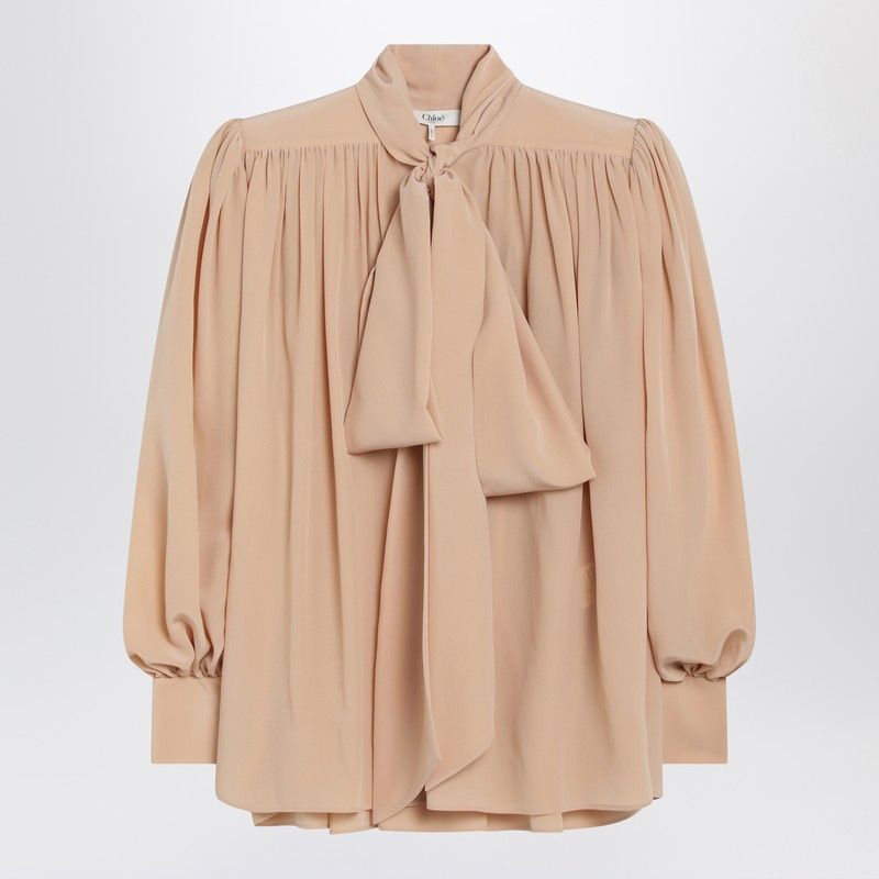 CHLOÉ Ruched Blouse with Lavallière Tie - Women's