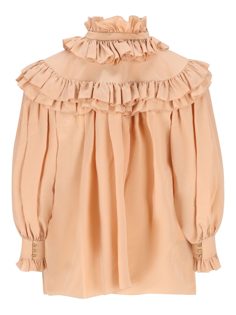 CHLOÉ Rouched Silk Blouse with Layered Ruffles - Long Sleeves