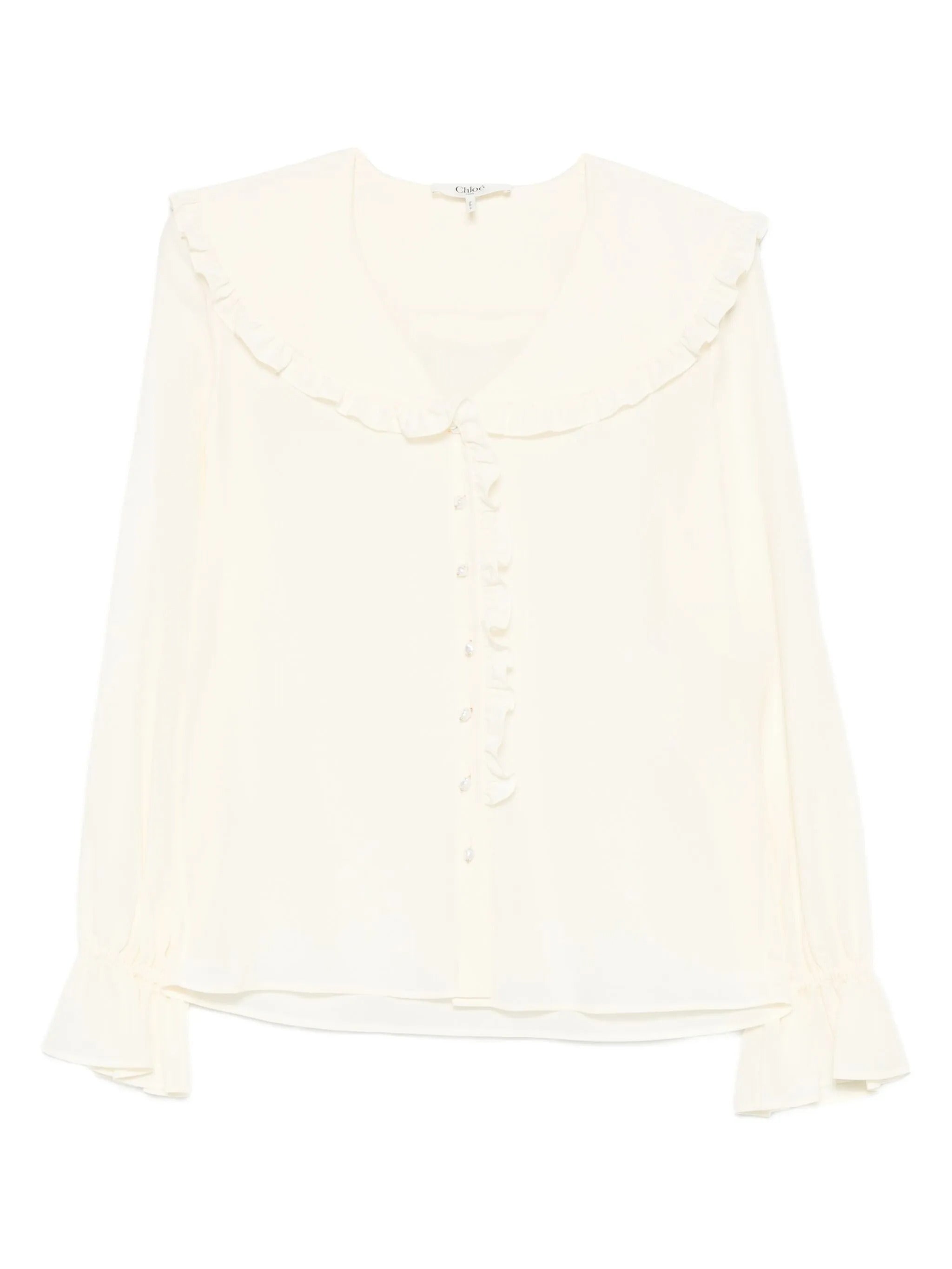 CHLOÉ Fluid Silk Blouse with Ruffled Collar - Size 40