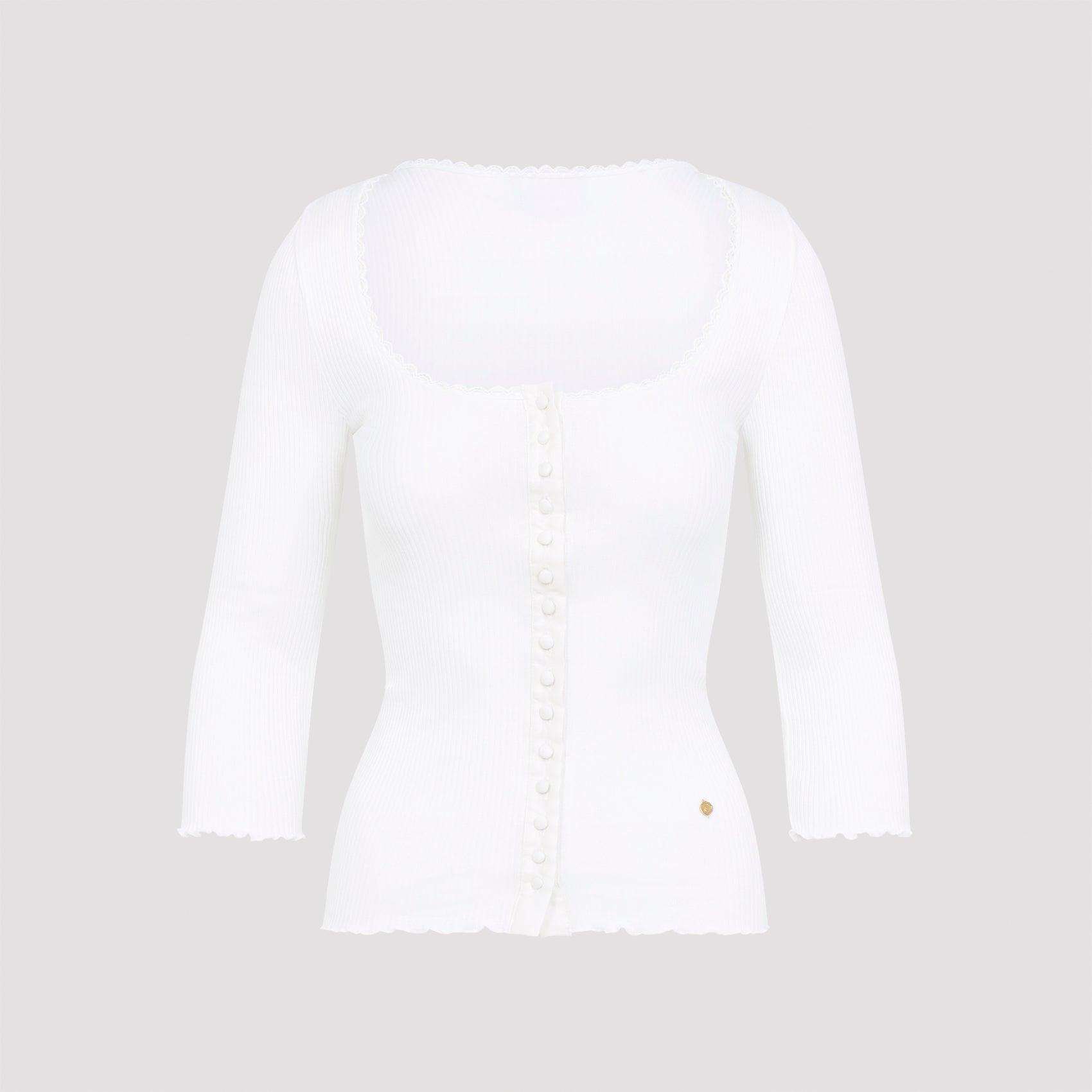 CHLOÉ Fitted Cotton Cardigan with Deep Neckline - Size S