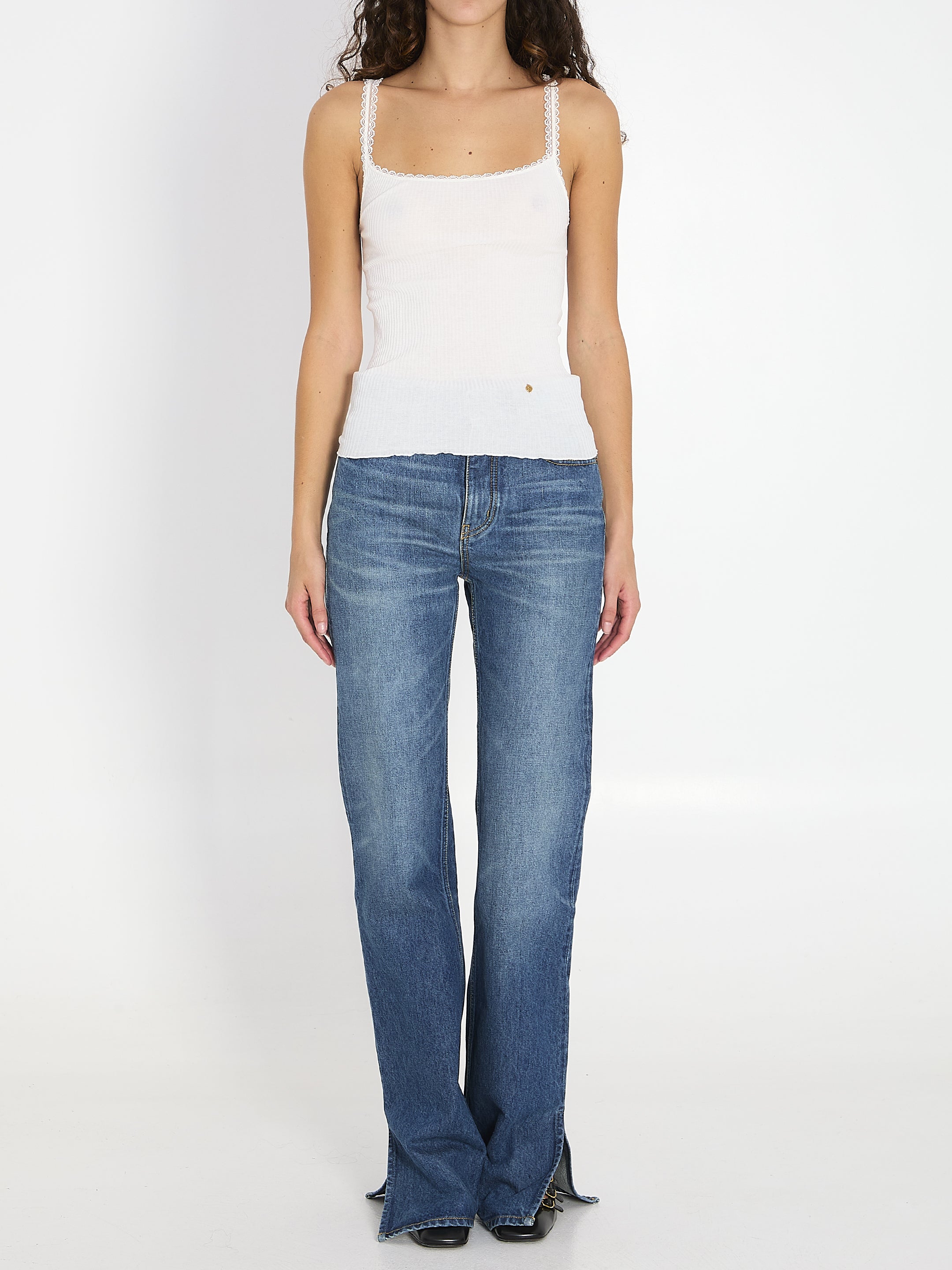 CHLOÉ Cotton Tank Top with Lace Detailing - Slim Fit
