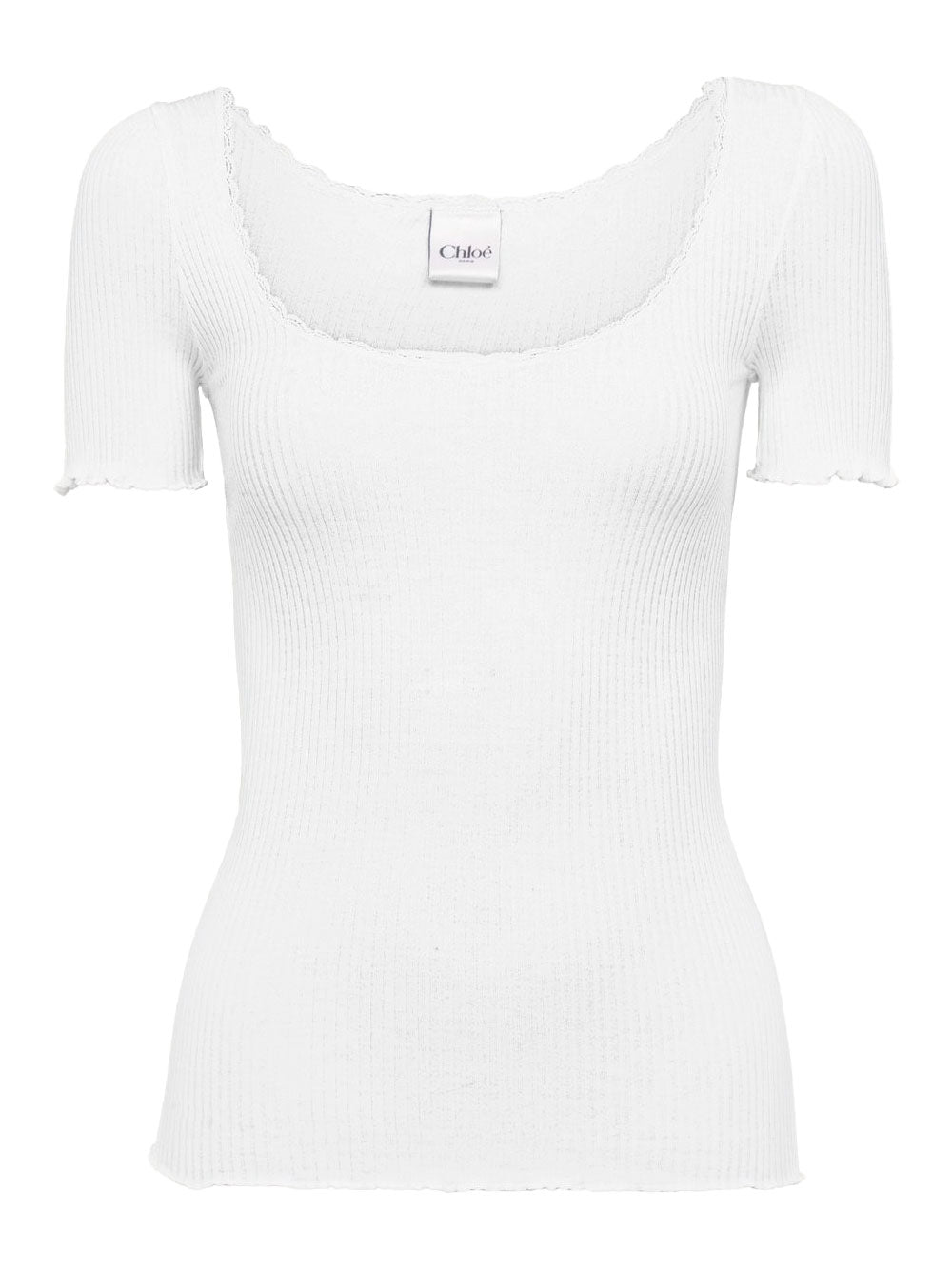 CHLOÉ Fitted Cotton T-Shirt with Deep Neckline - Size S