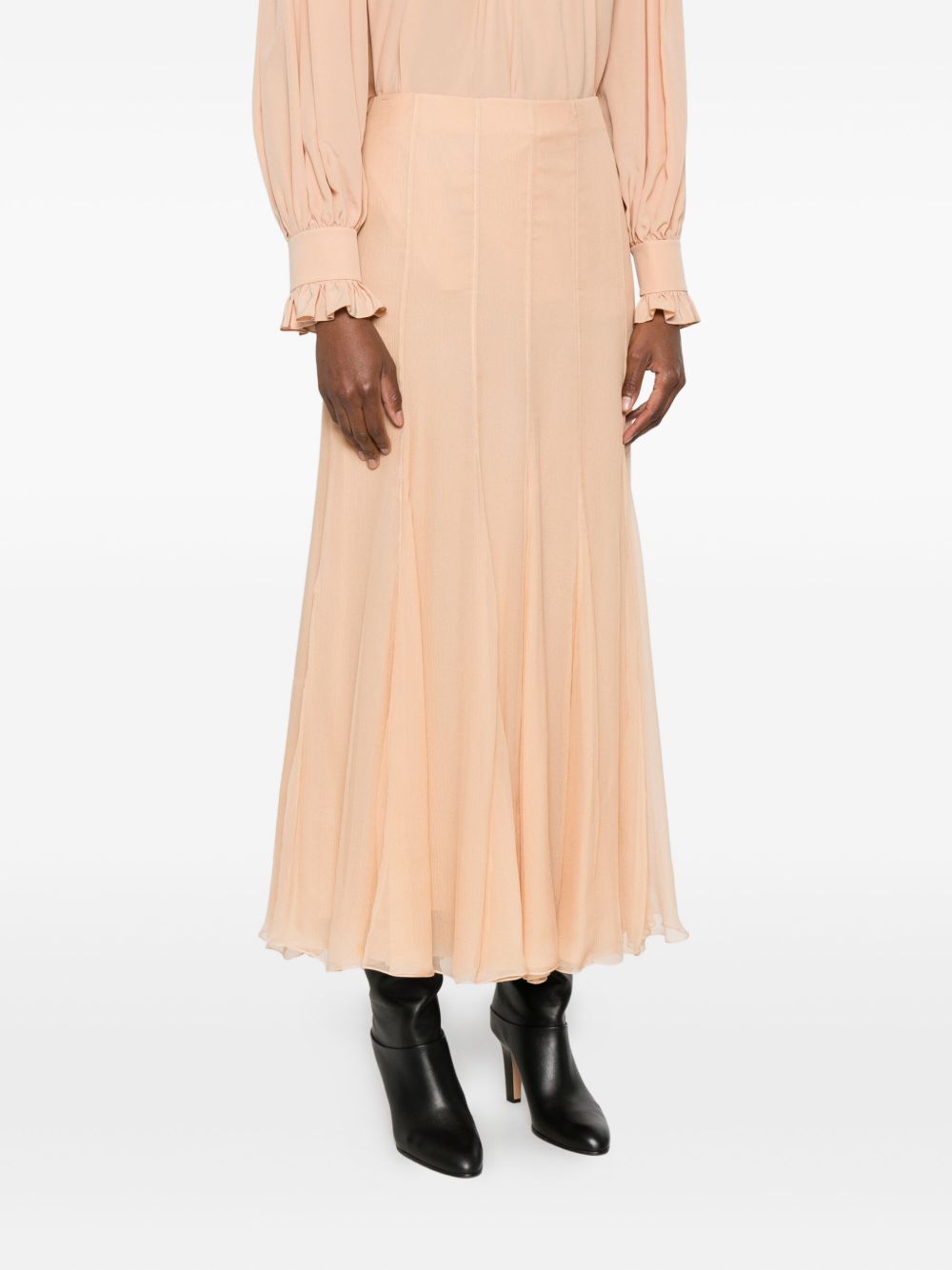 CHLOÉ Silk Long Skirt with Pleated Detailing - High Waisted A-Line