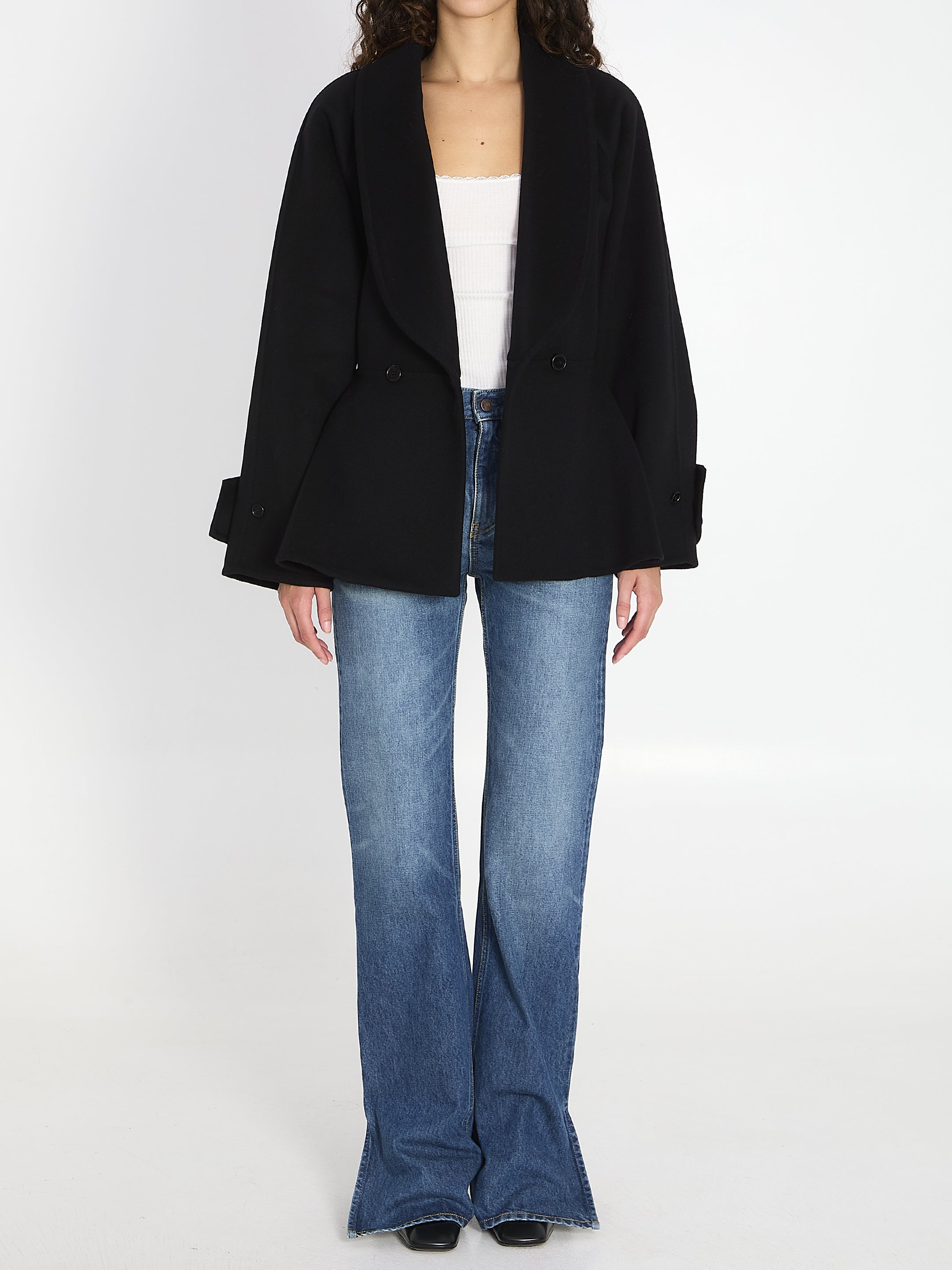 CHLOÉ Mini Ruffled Short Jacket with Scarf Collar - Regular Fit