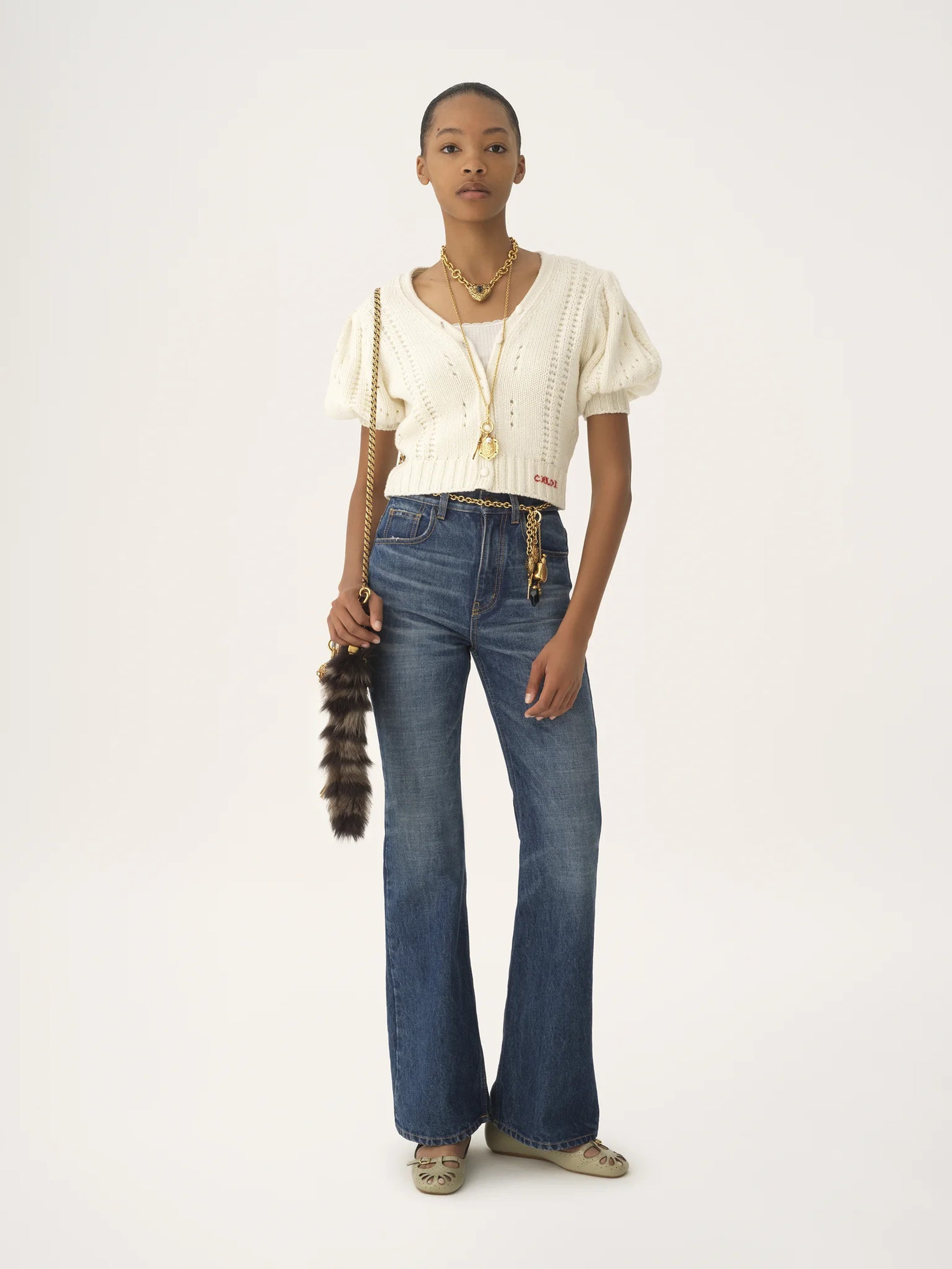 CHLOÉ Wool and Cashmere Puff-Sleeve V-Neck Cardigan - Size S