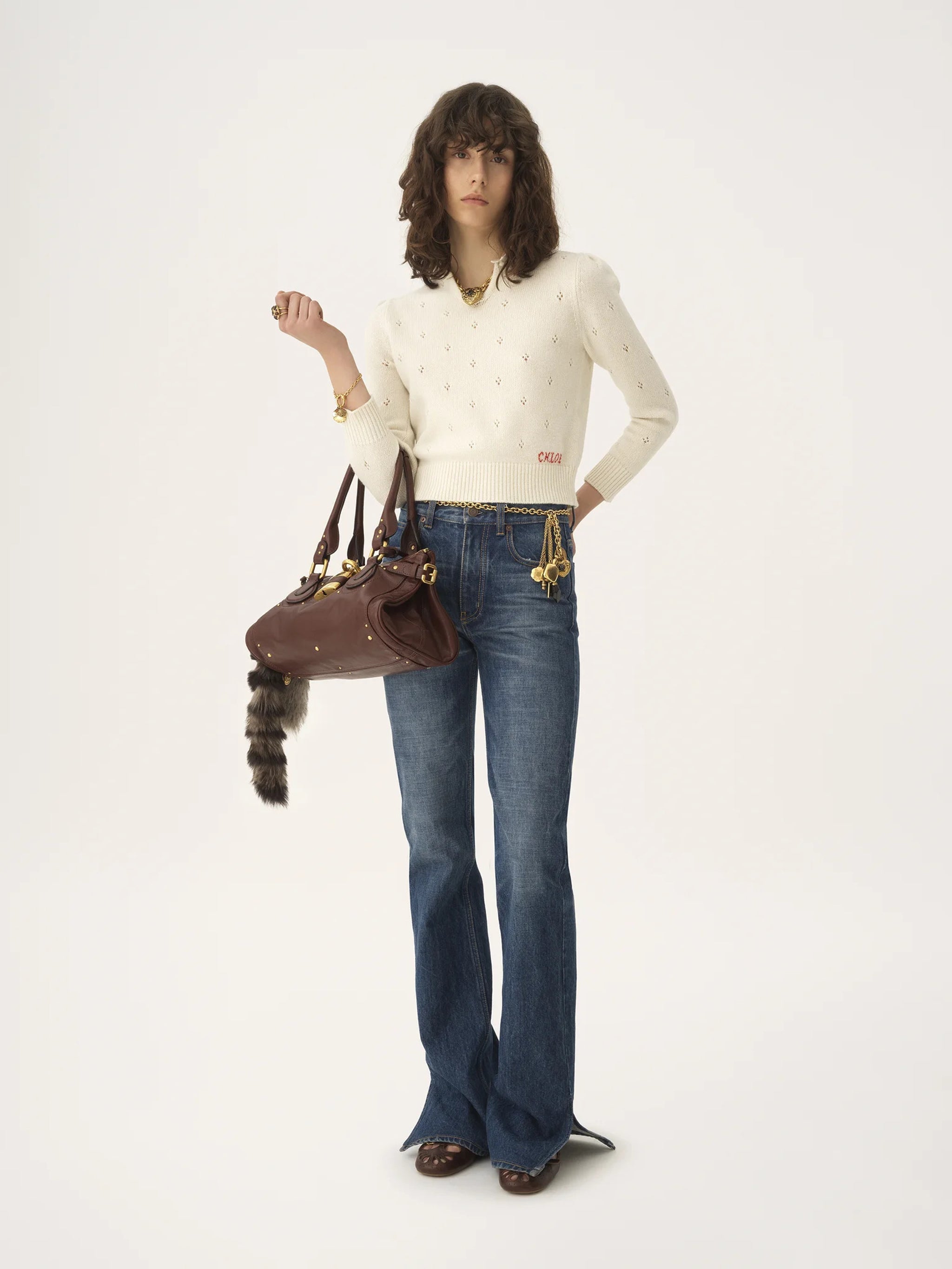 CHLOÉ Perforated Wool and Cashmere Knit Sweater - Cropped Slim Fit