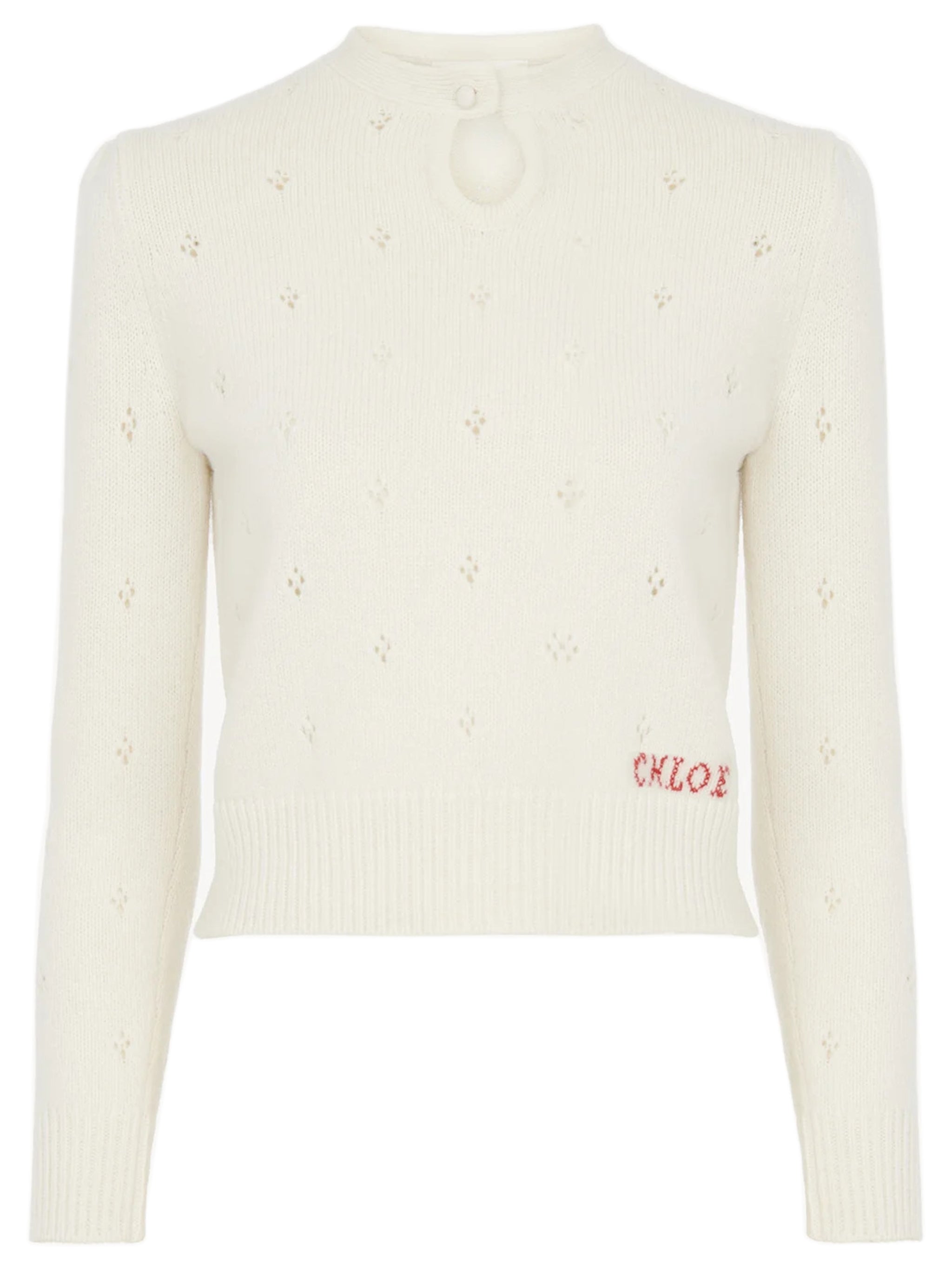 CHLOÉ Fitted Wool and Cashmere Sweater with Openwork Motif