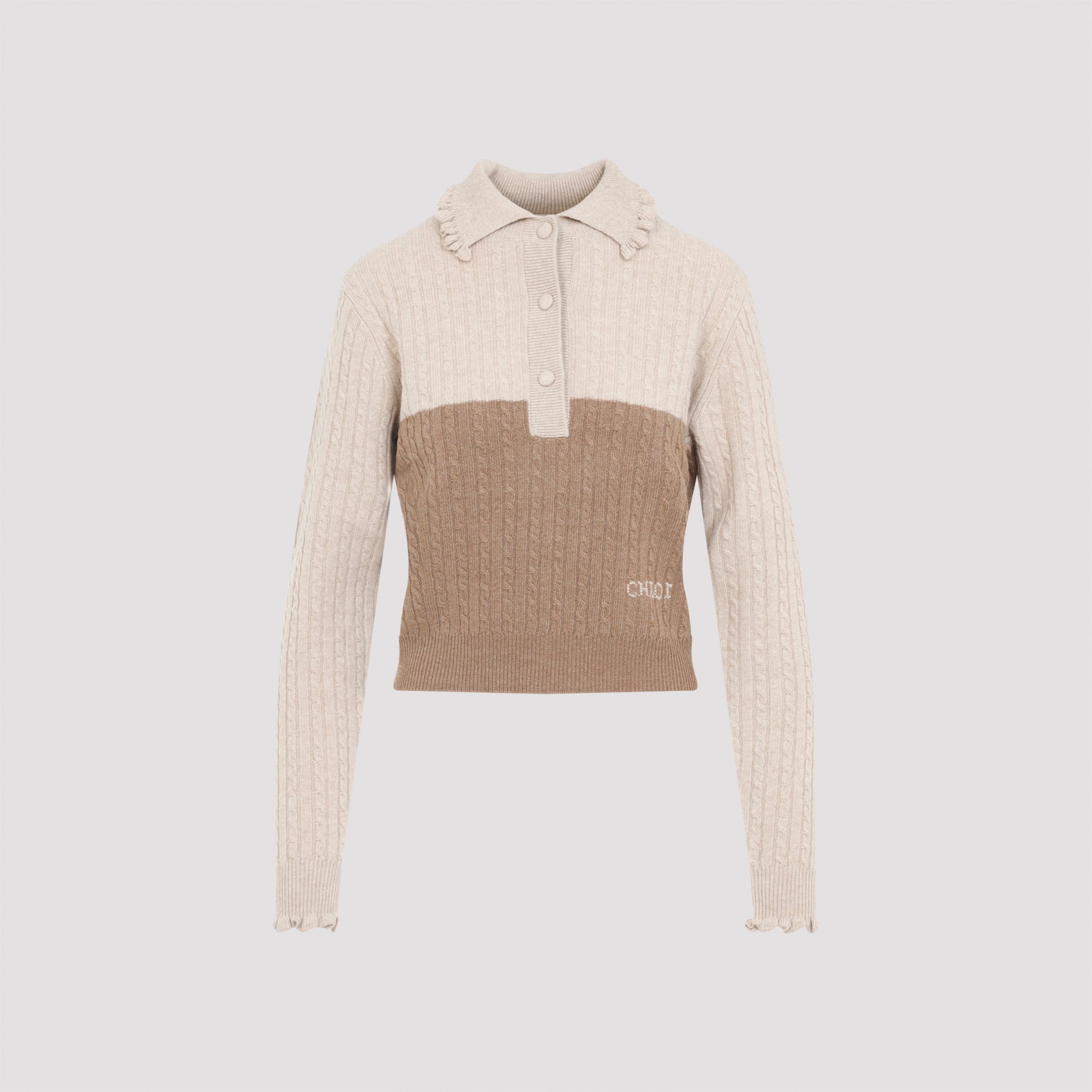 CHLOÉ Classic Cable Knit Sweater with Collar - Women's Size