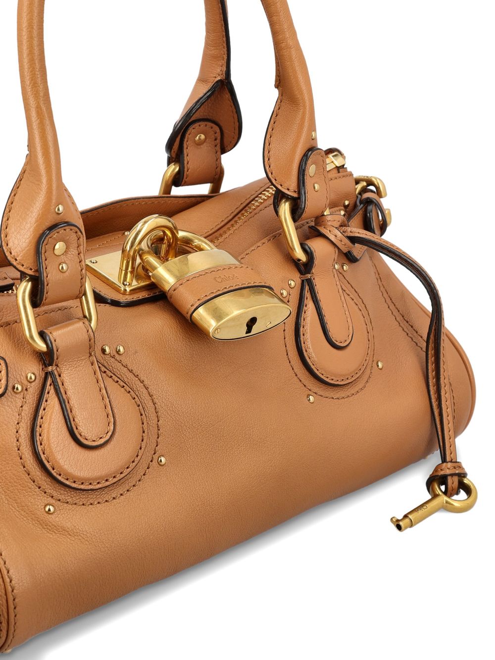 CHLOÉ Leather Shoulder Handbag with Padlock Fastening and Studded Details