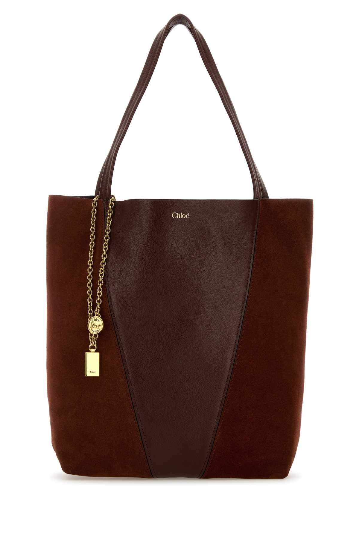 CHLOÉ Leather and Suede Spin Shopping Handbag