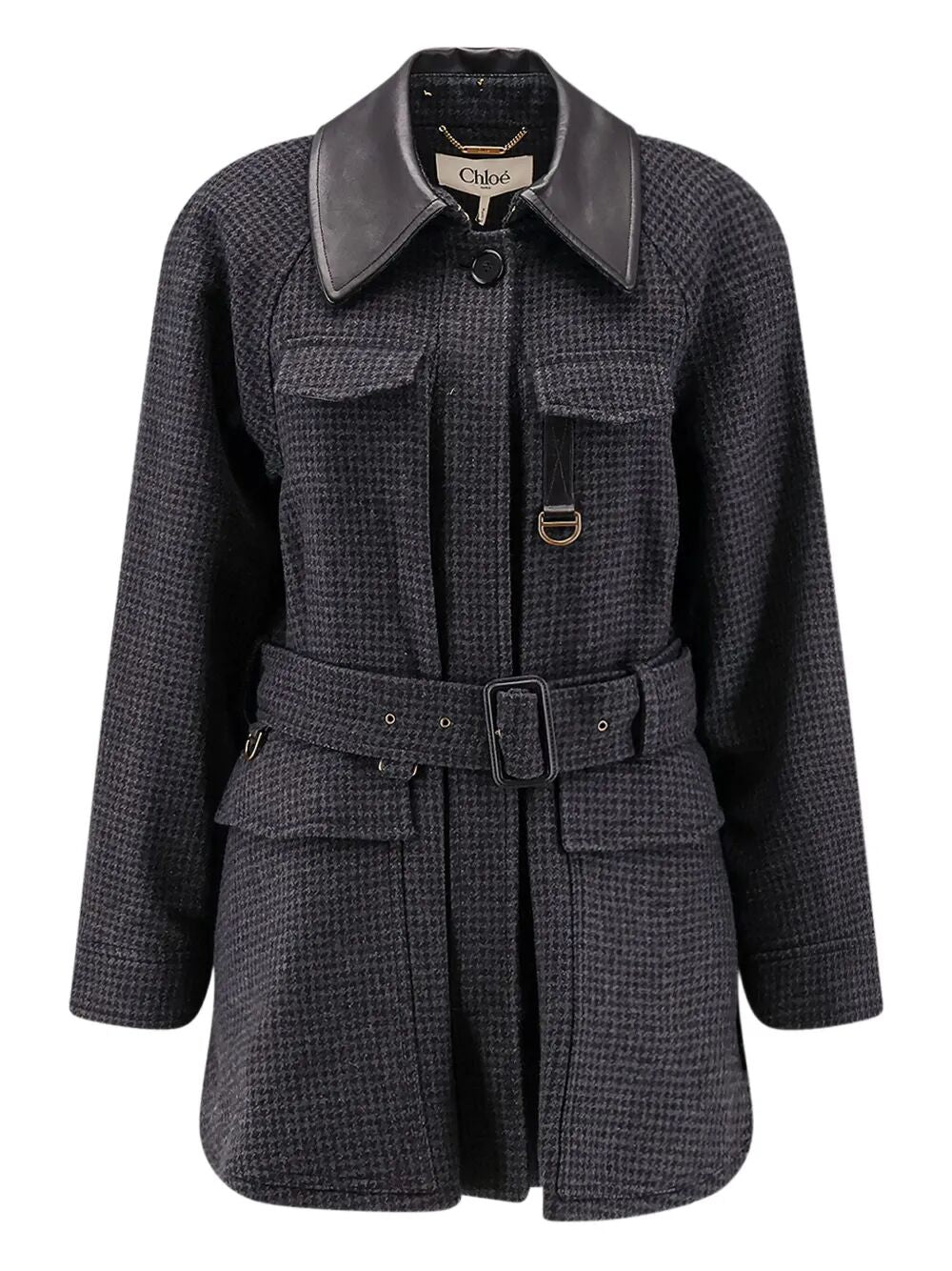 CHLOÉ Wool Belted Jacket with Leather Collar