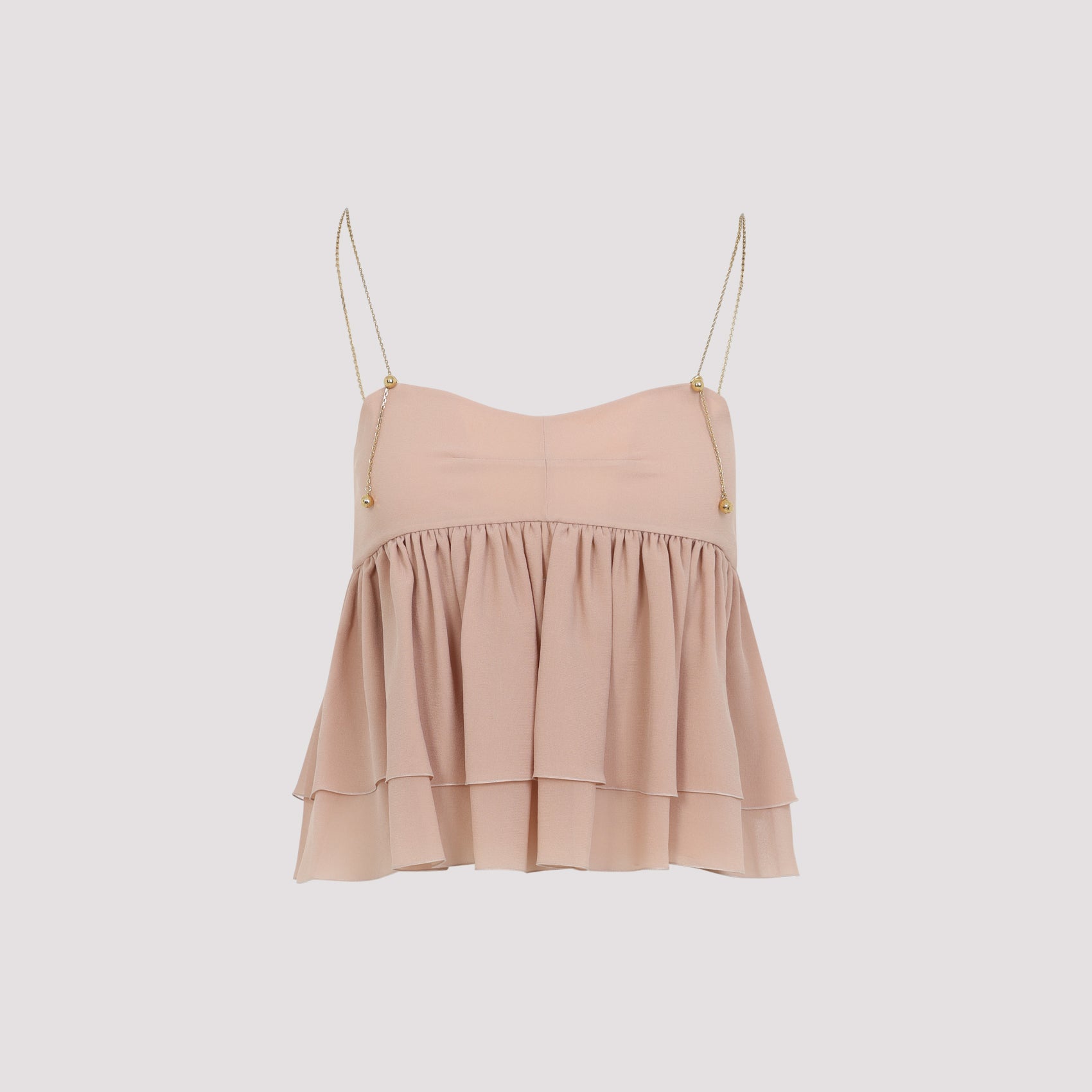 CHLOÉ Silk Tiered Design Top with Chain Straps for Women