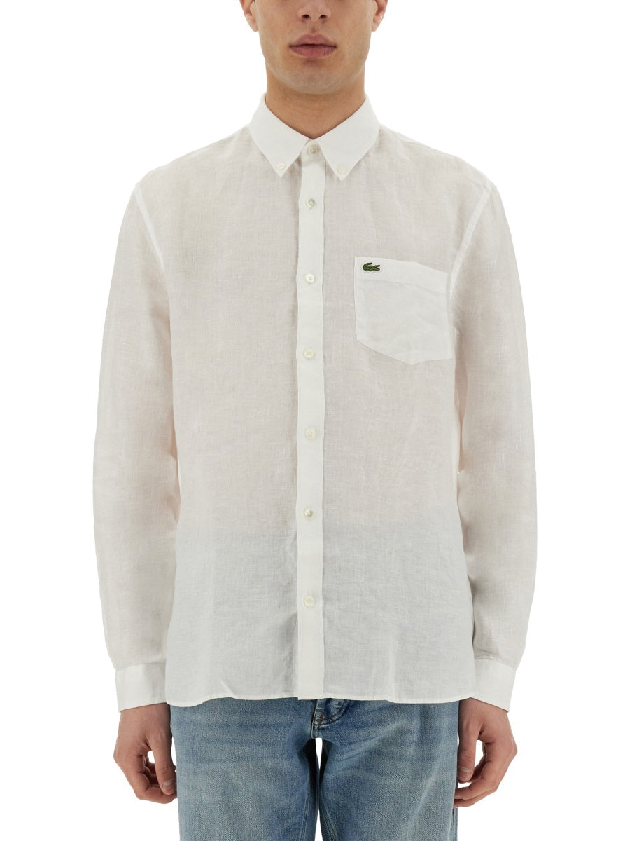 LACOSTE Men's Logo Linen Shirt - Size 41