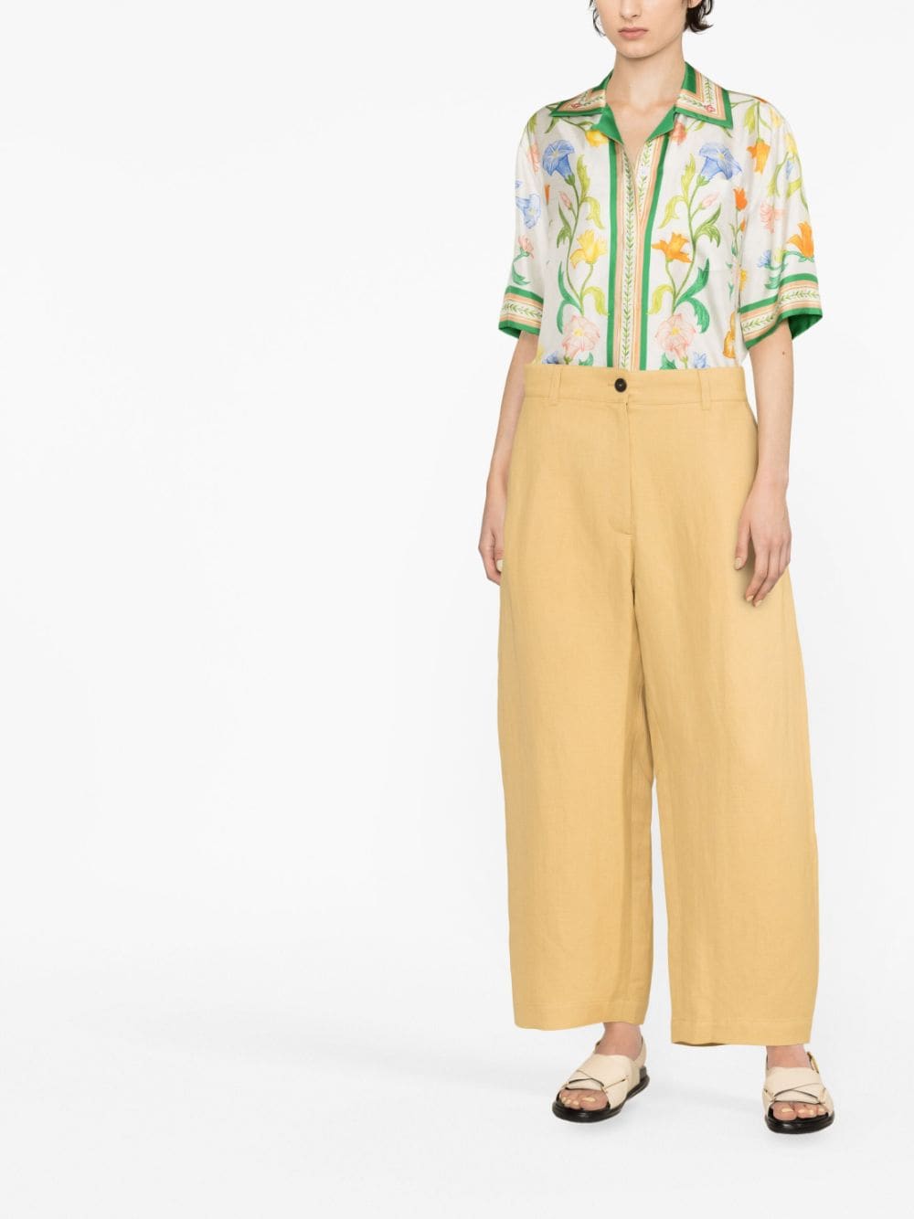 STUDIO NICHOLSON High Waist Wide Leg Cropped Trousers