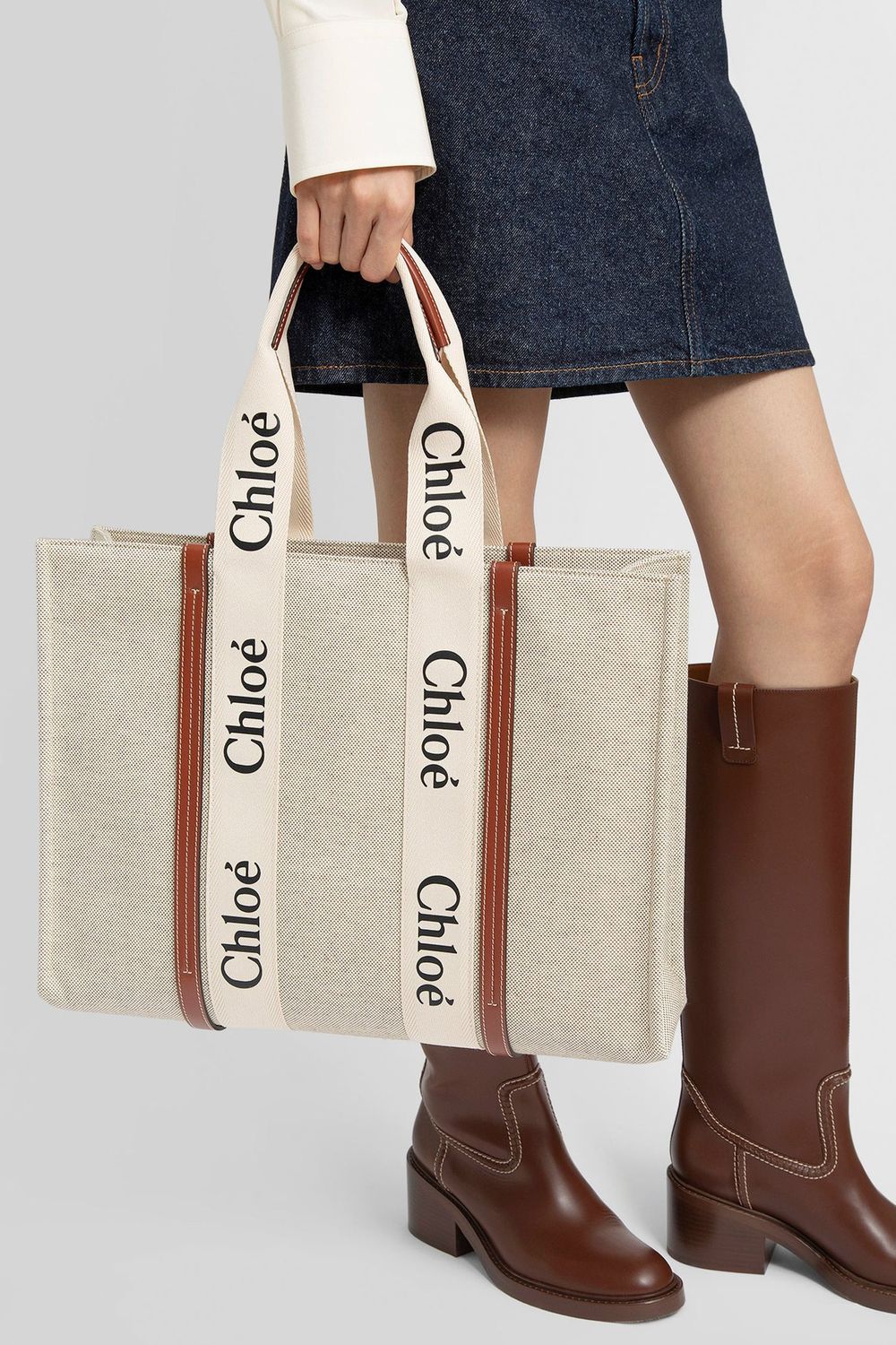 CHLOÉ Two-Tone Canvas Large Shopping Handbag