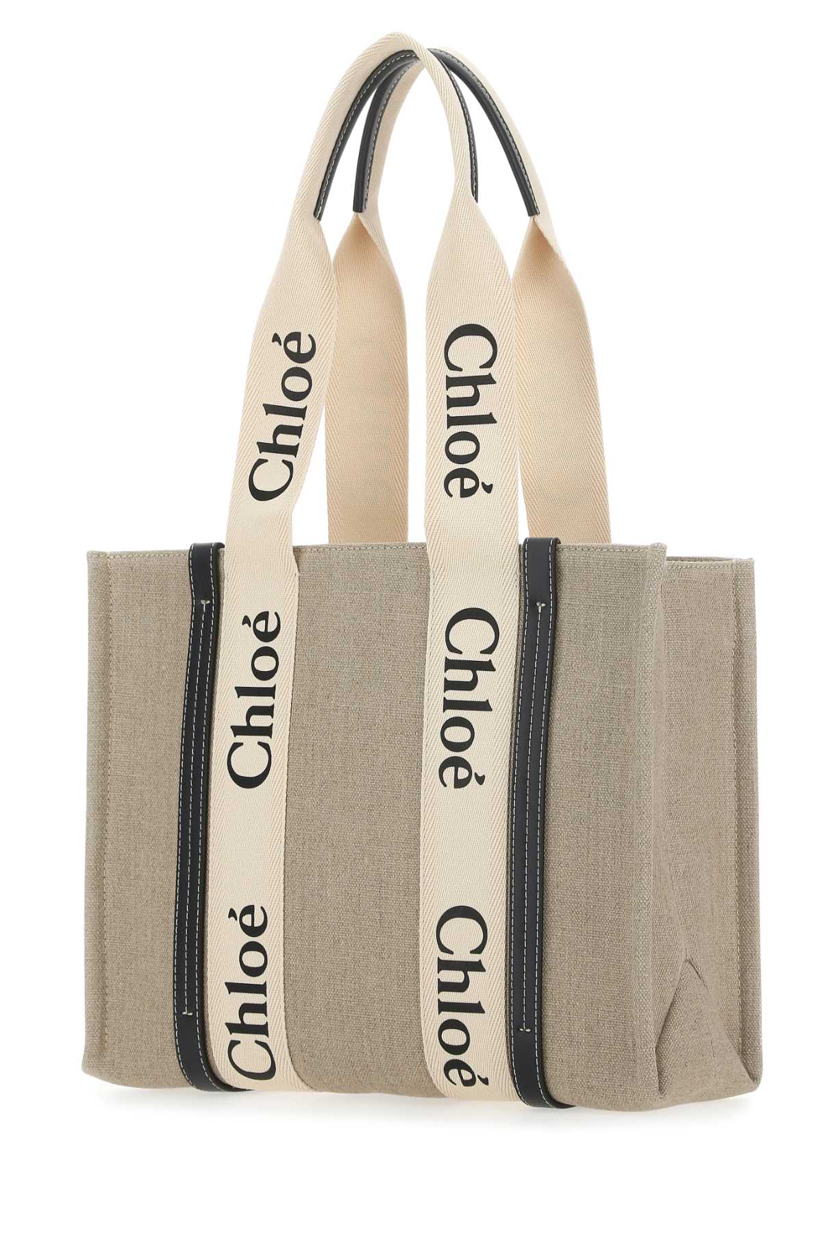 CHLOÉ Woody Linen Tote Handbag - 37cm x 26cm x 12cm