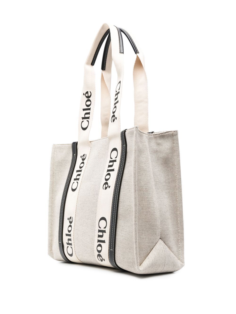 CHLOÉ Woody Linen Tote Handbag - 37cm x 26cm x 12cm