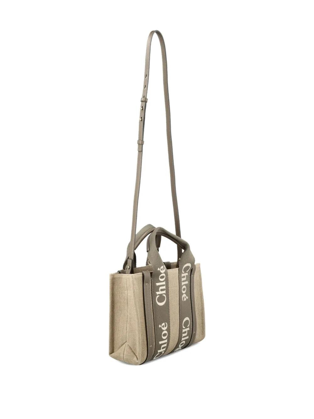 CHLOÉ Woody Canvas Tote Handbag with Leather Accents
