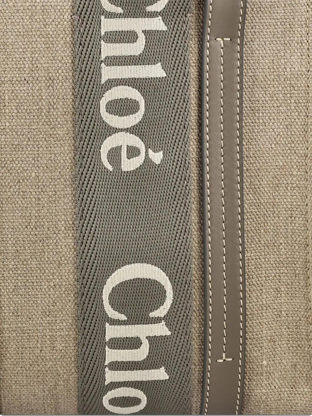 CHLOÉ Woody Canvas Tote Handbag with Leather Accents