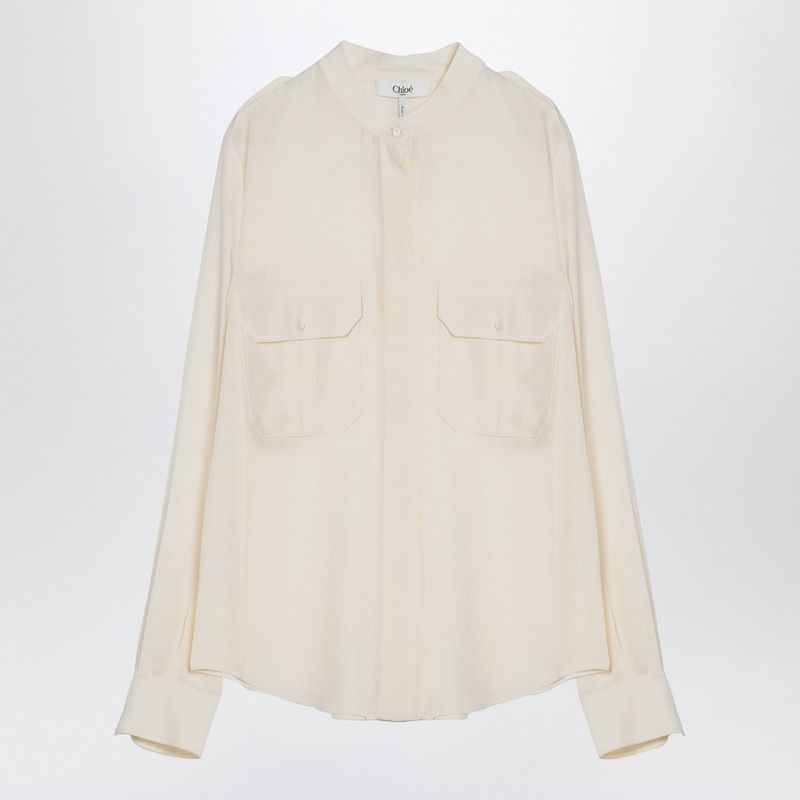 CHLOÉ Silk Blouse with Mandarin Collar and Pocket Detail