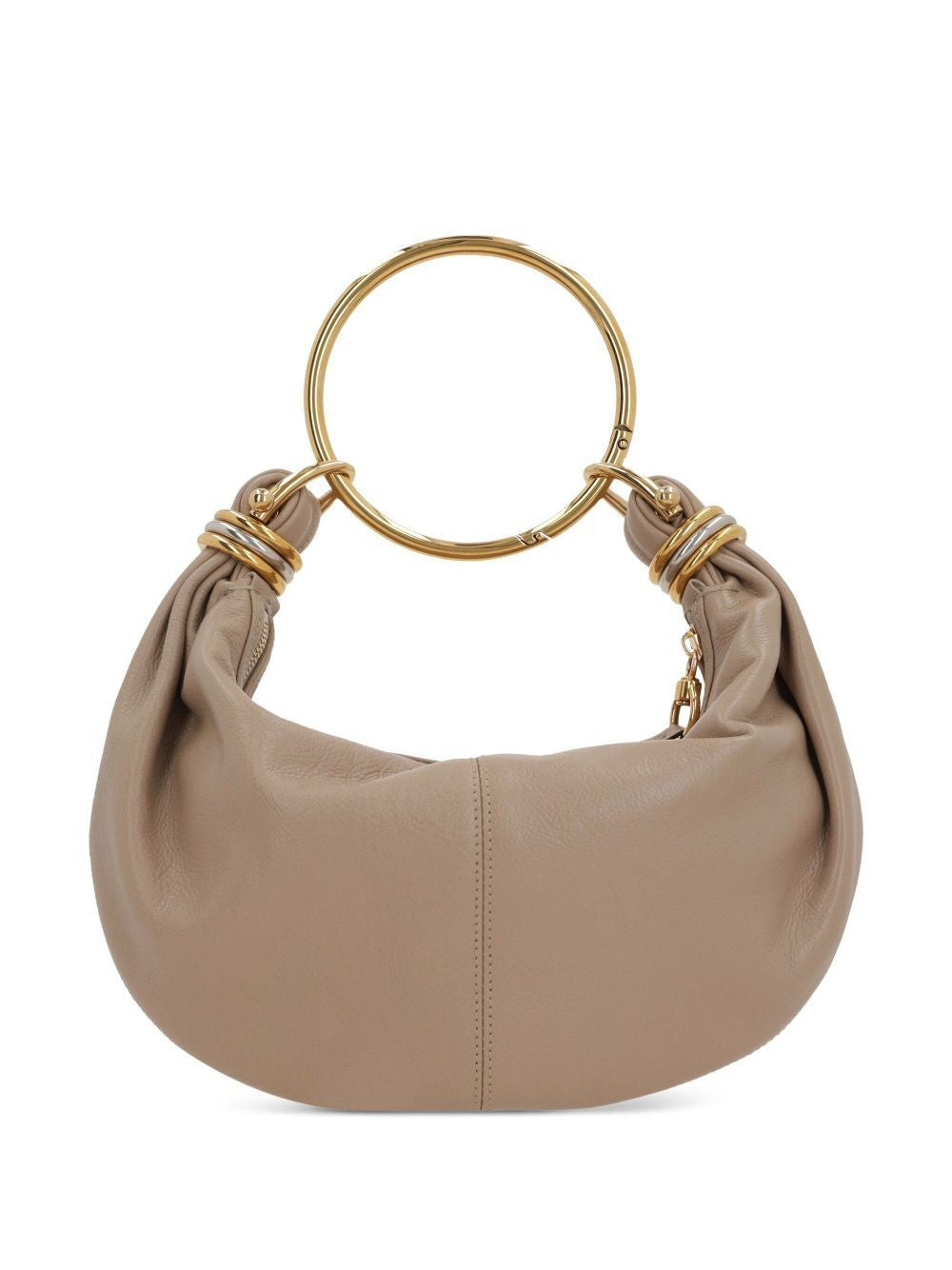 CHLOÉ Mini Leather Hobo Handbag with Gold-Tone Ring Handle