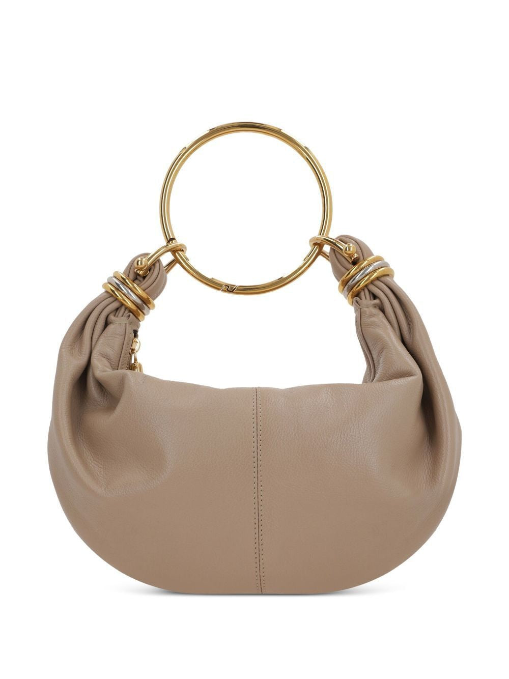 CHLOÉ Mini Leather Hobo Handbag with Gold-Tone Ring Handle