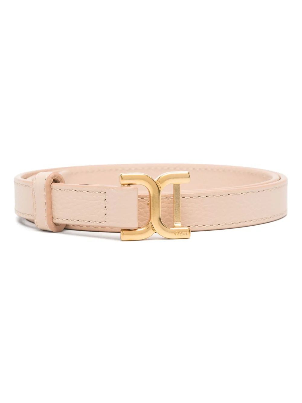 CHLOÉ Mini Grained Leather Belt with Engraved Buckle