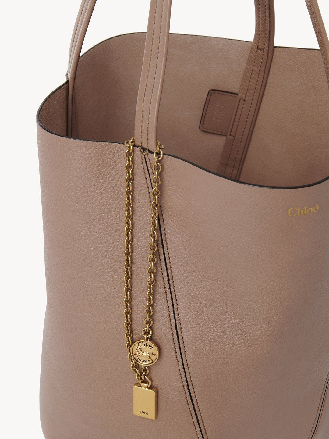 CHLOÉ Grained Leather Spin Tote Handbag