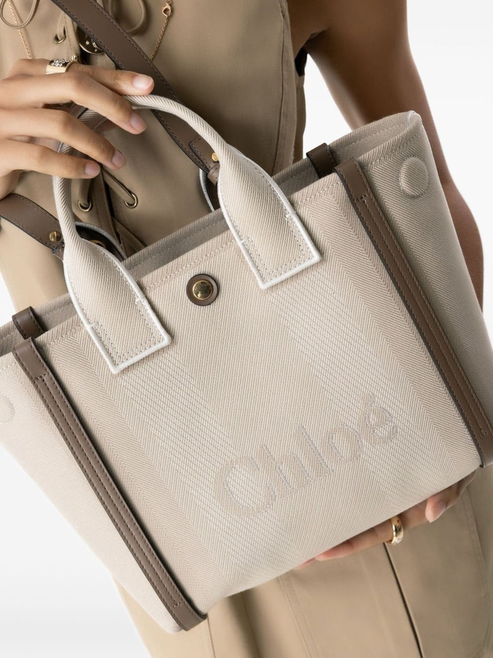 CHLOÉ Mini Striped Canvas Tote Handbag