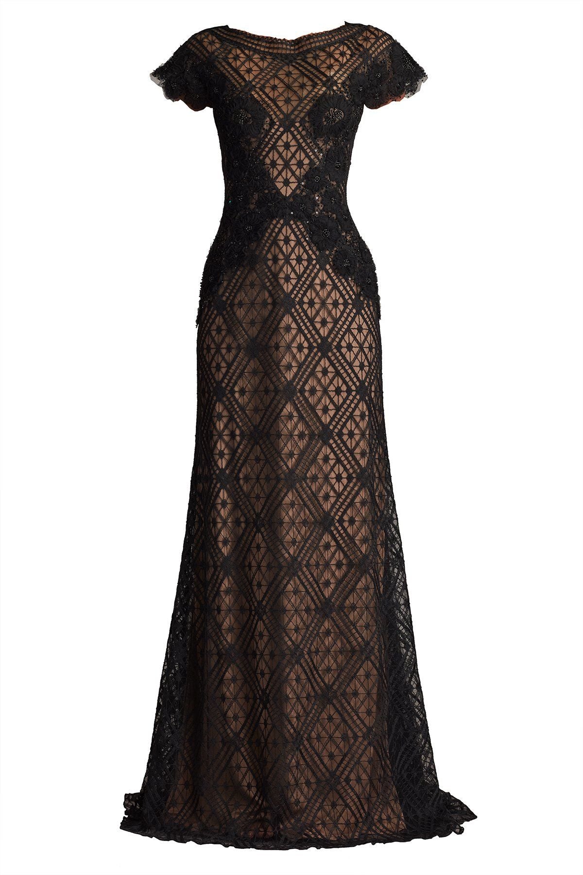 TADASHI SHOJI Embroidered Illusion Gown in Size 8/M