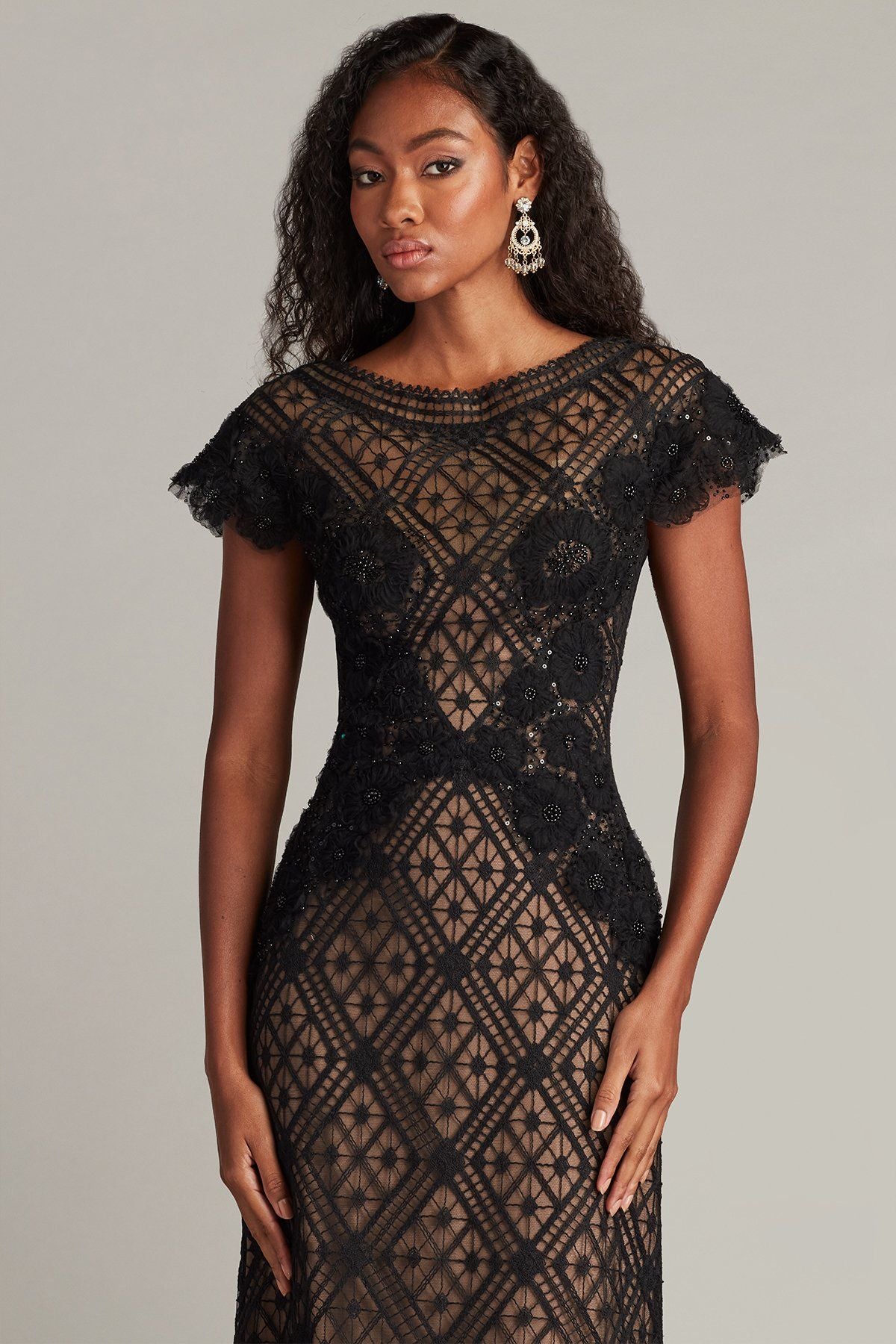 TADASHI SHOJI Embroidered Illusion Gown in Size 8/M