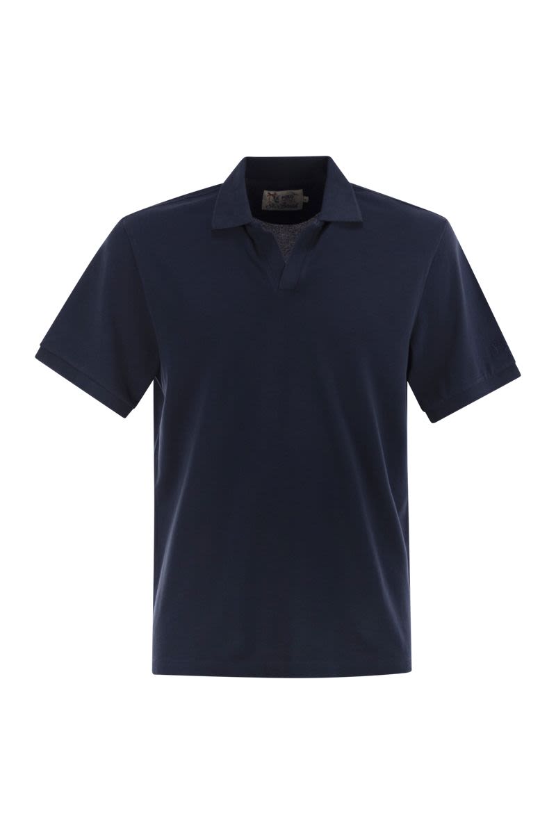 MC2 SAINT BARTH Men's Stretch Cotton Polo Shirt with Buttonless Collar