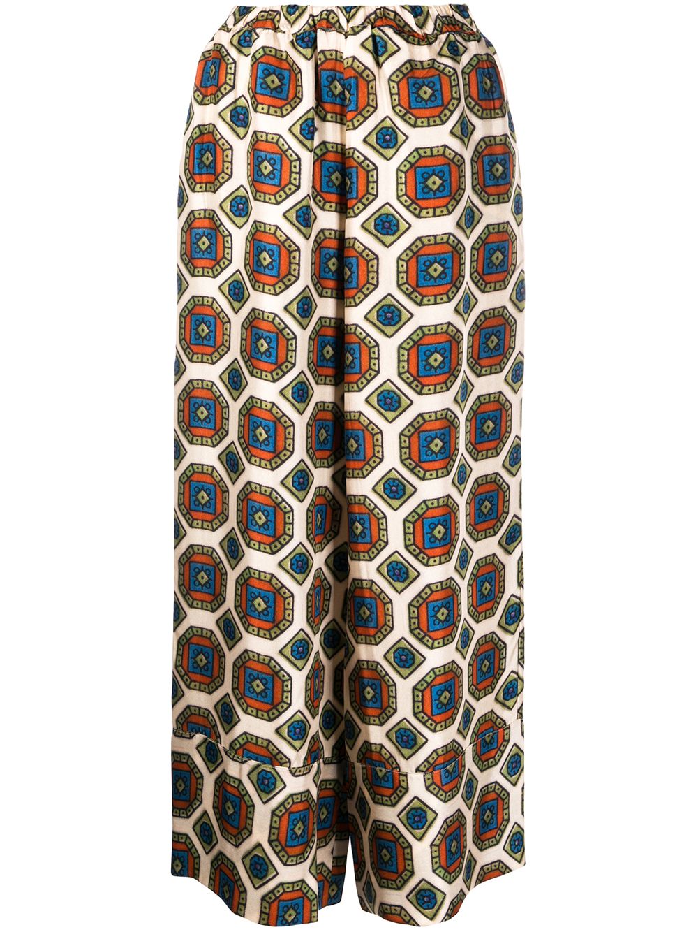 PIERRE LOUIS MASCIA Multicoloured Geometric Print Silk Trousers - Wide Leg, High Rise