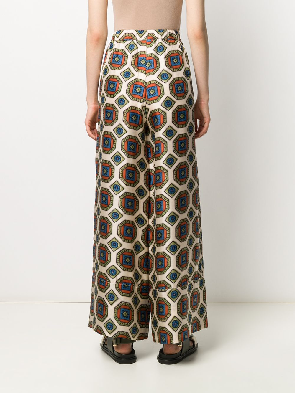 PIERRE LOUIS MASCIA Multicoloured Geometric Print Silk Trousers - Wide Leg, High Rise