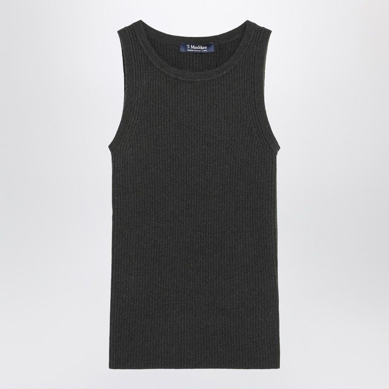 S MAX MARA Ribbed Crew Neck Tank Top in Wool and Cashmere