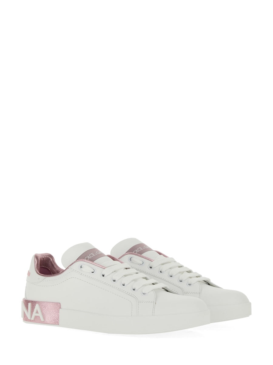 DOLCE & GABBANA Elegant Leather Sneaker with 3 cm Sole for Women