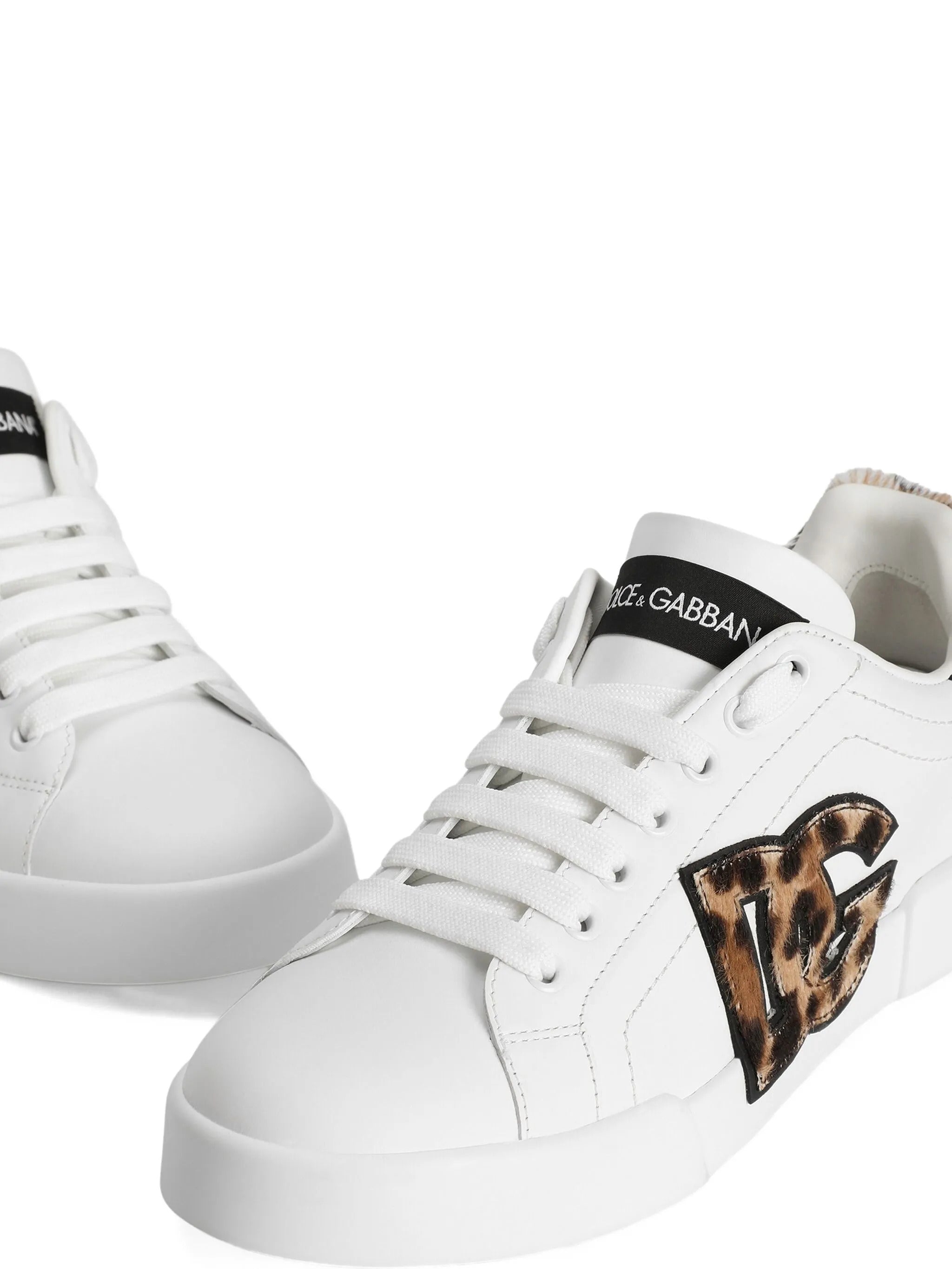 DOLCE & GABBANA Lightweight Leather Sneakers with Leopard Patch